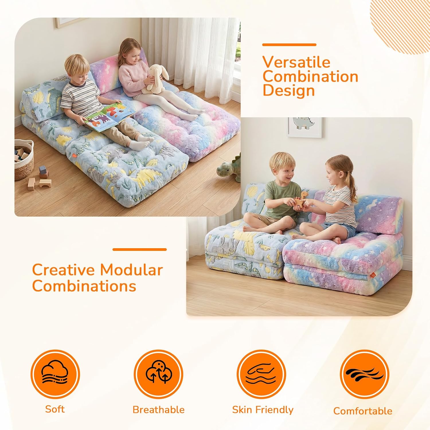 Kids Couch, 3-in-1 Fold-out Foam Chair