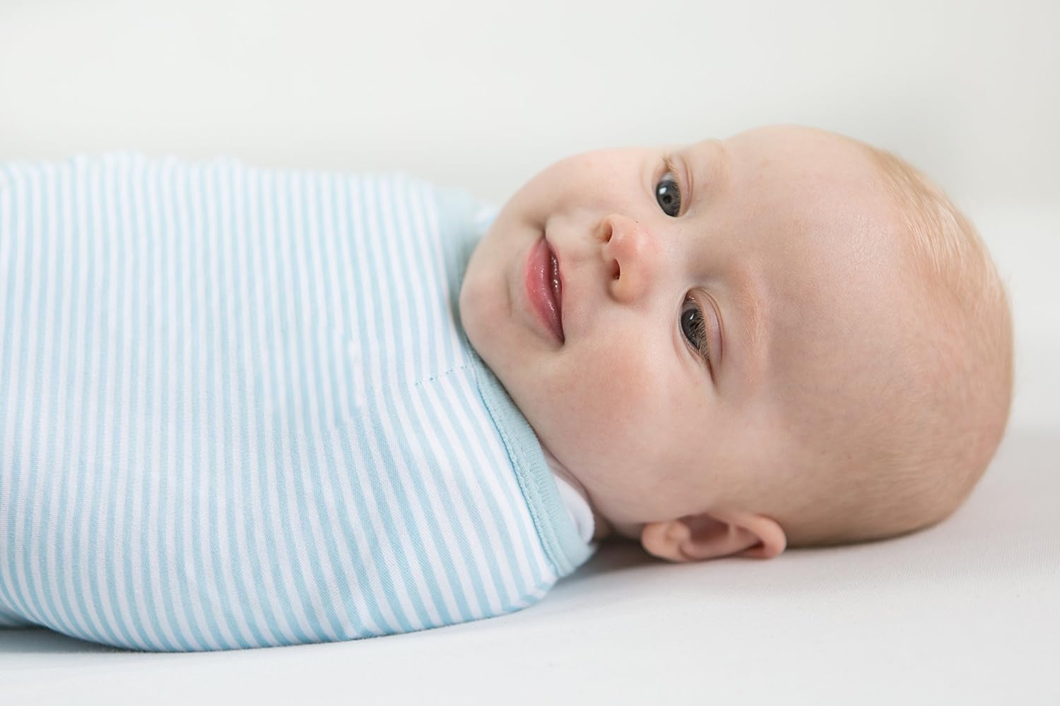 Amazing Baby - Premium Cotton Swaddle Wraps (set Of 2) - Tiny Elephants & Stripes, Pastel Blue