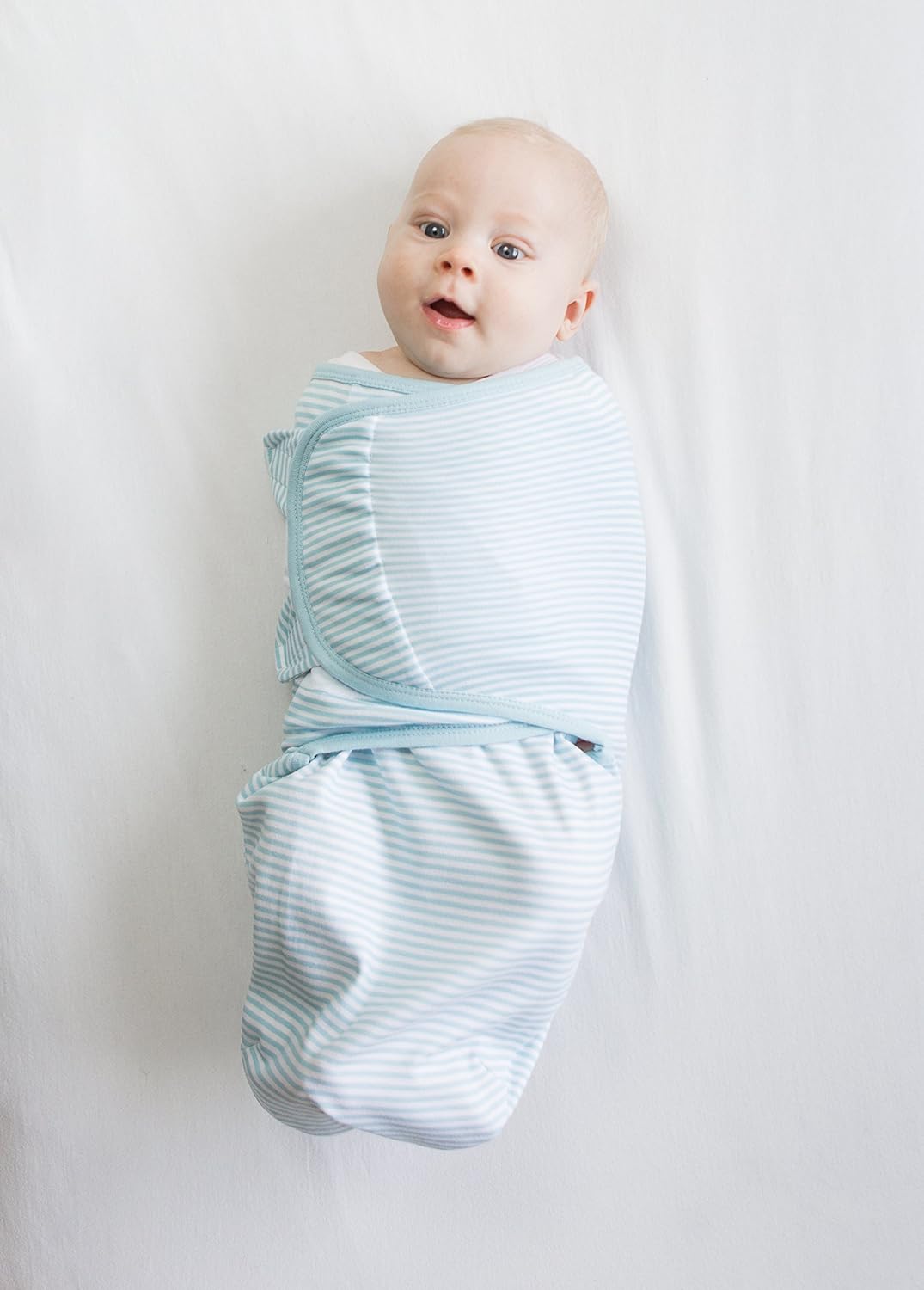 Amazing Baby - Premium Cotton Swaddle Wraps (set Of 2) - Tiny Elephants & Stripes, Pastel Blue