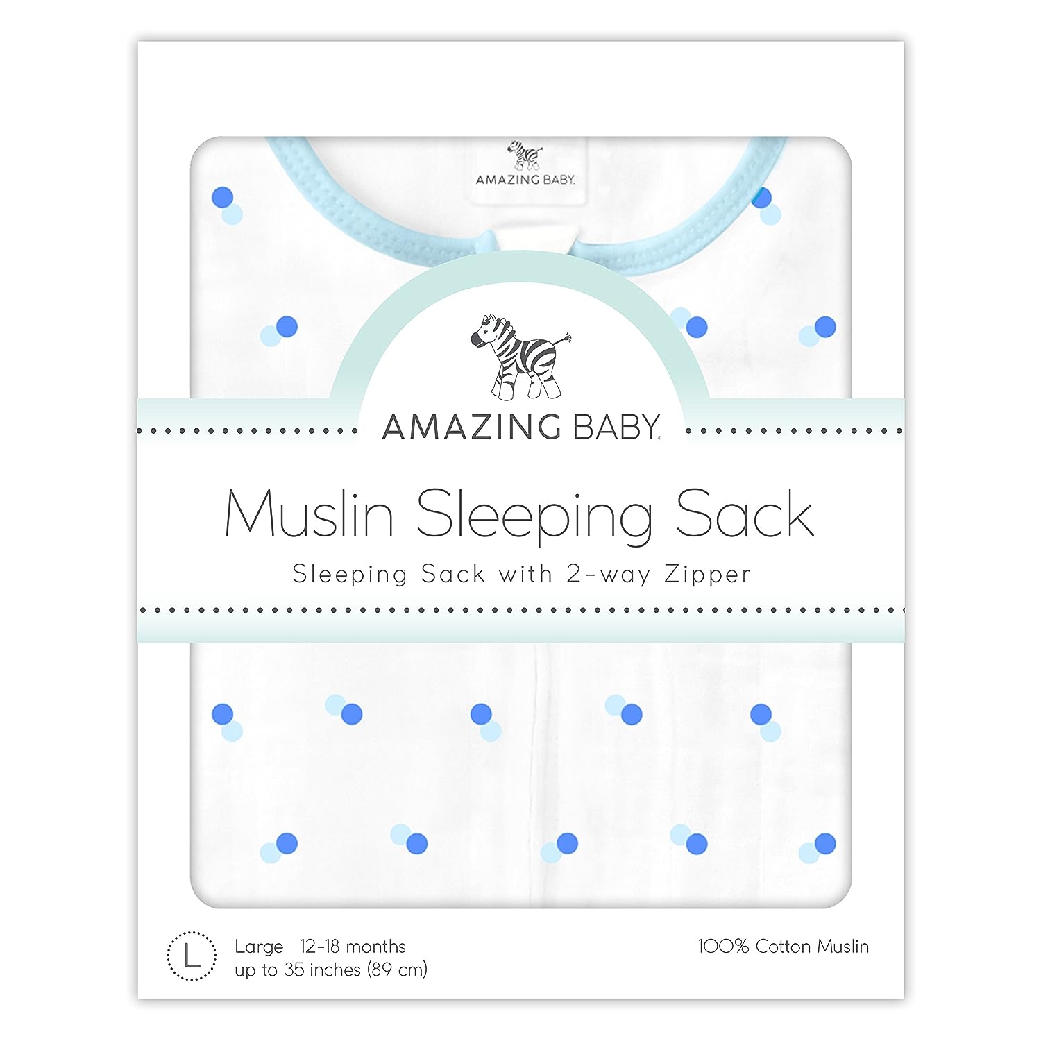 Amazing Baby - Muslin Non-weighted Zzzipme Sack - On The Dot, Blue