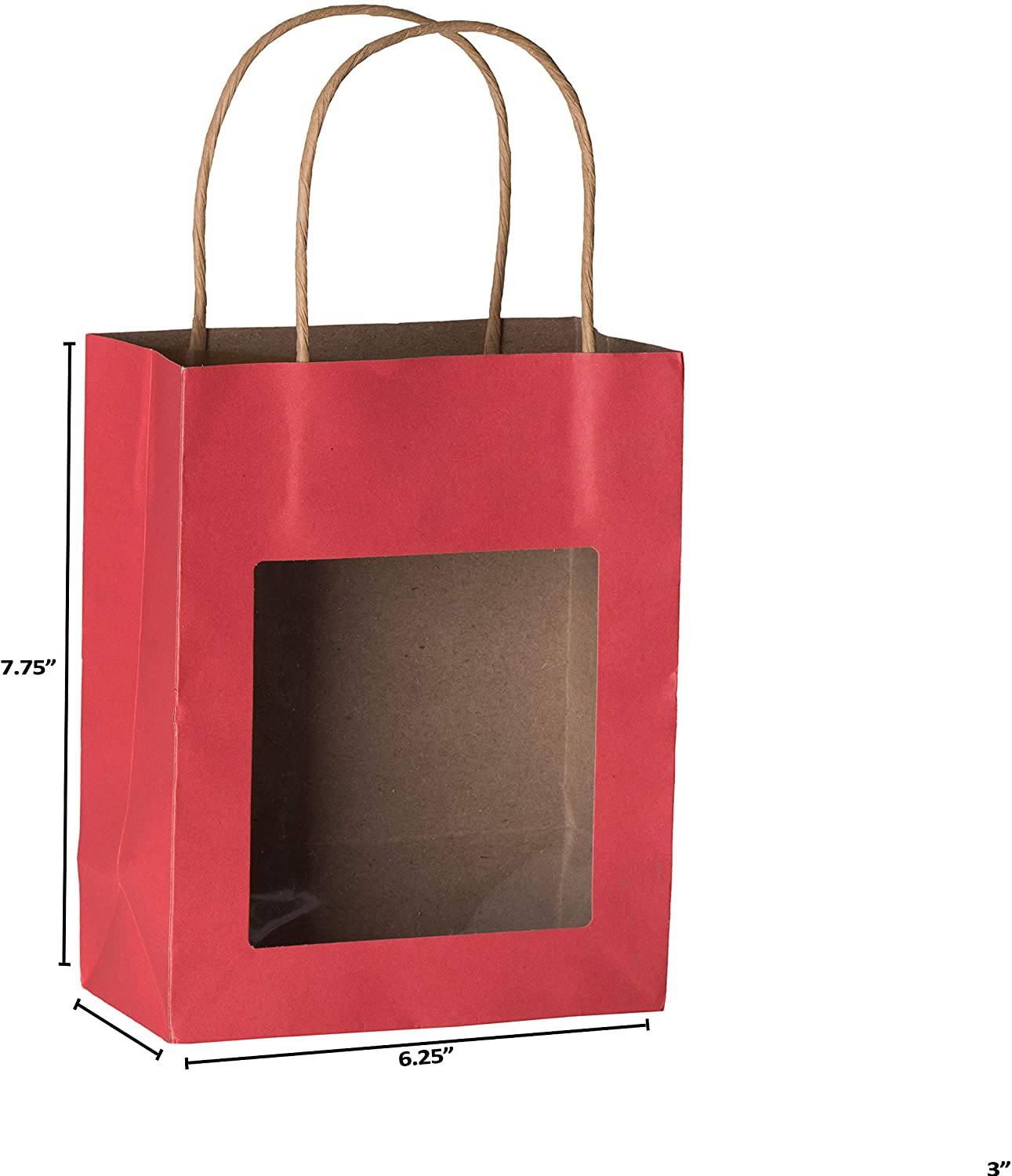 Red Kraft Paper Bag With Window 20 Pack 7.75"x 6.25"x 3"