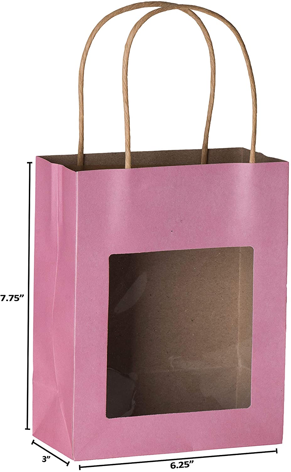 Pink Kraft Paper Bag With Window 20 Pack 7.75"x 6.25"x 3"