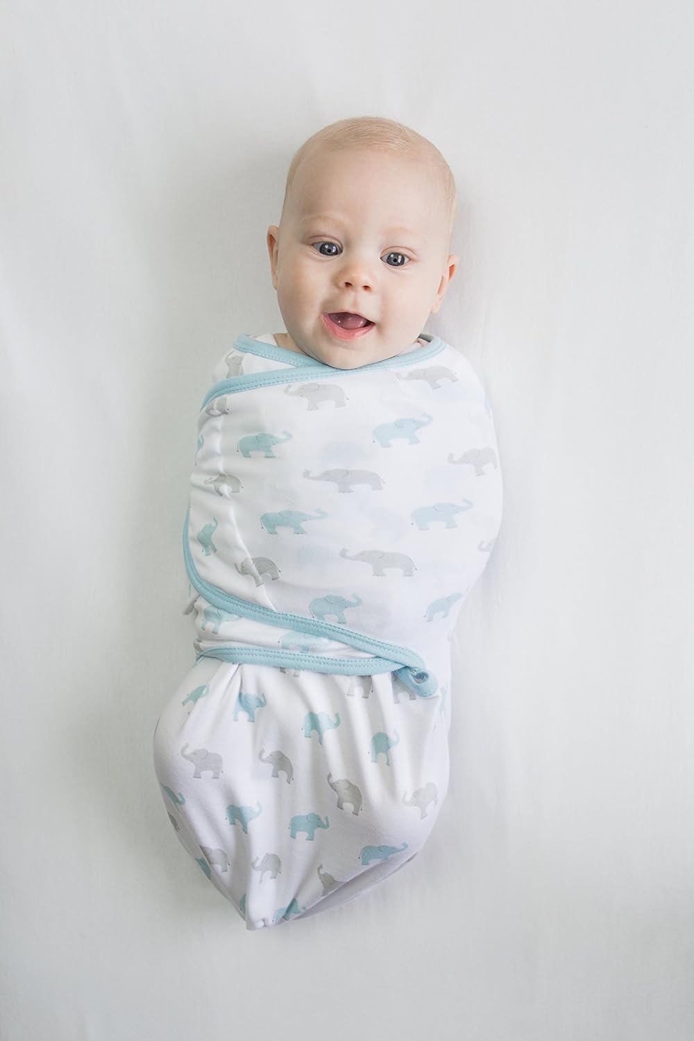 Amazing Baby - Premium Cotton Swaddle Wraps (set Of 2) - Tiny Elephants & Stripes, Pastel Blue