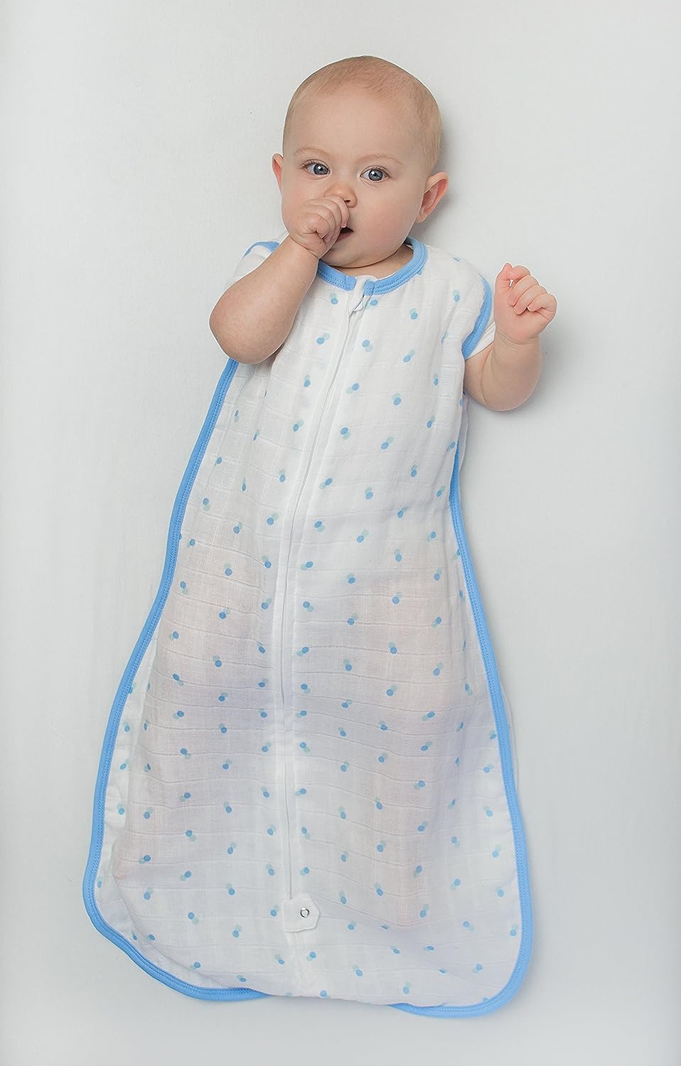 Amazing Baby - Muslin Non-weighted Zzzipme Sack - On The Dot, Blue