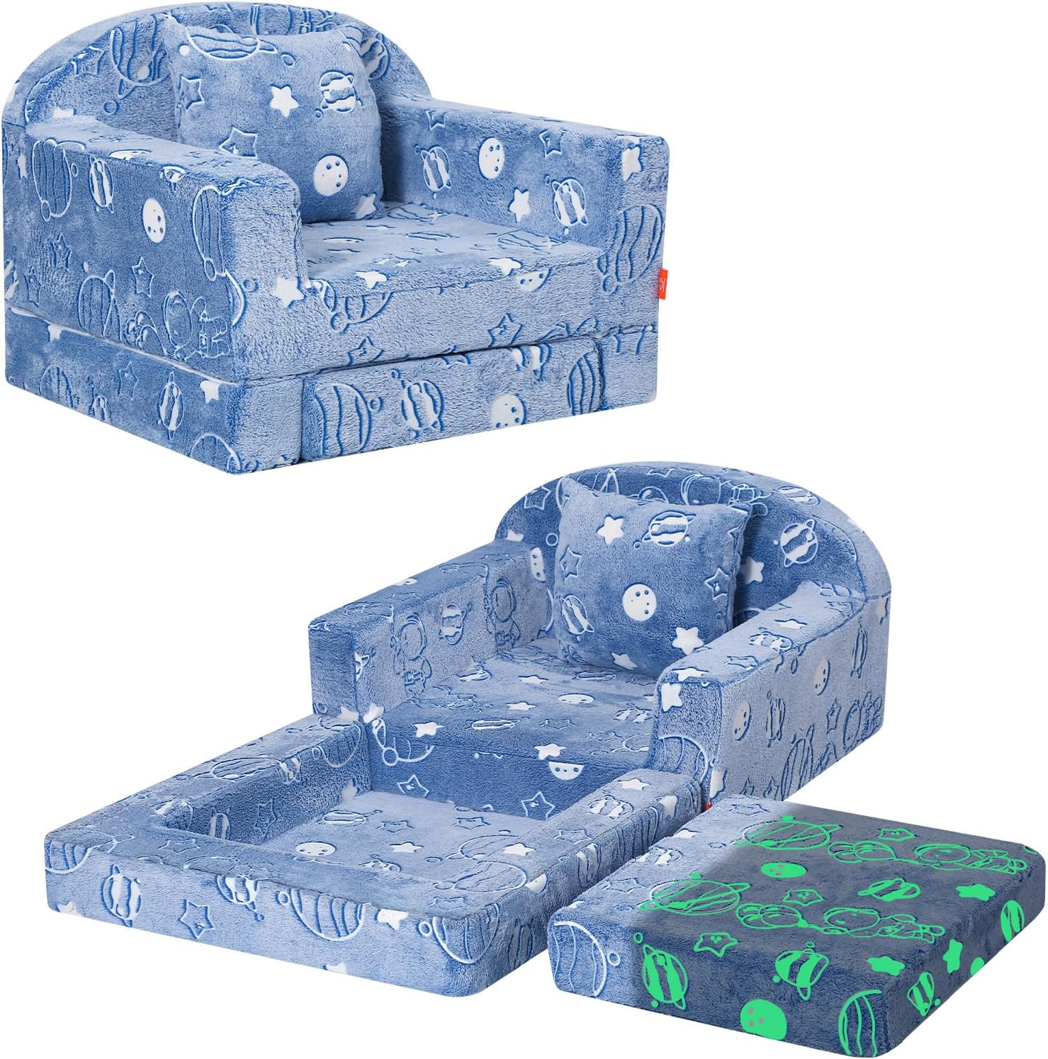 Rainbow Unicorn Glow Kids Couch, 42" Fold Out