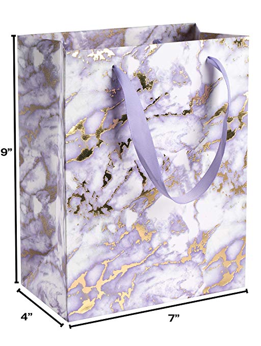 Marble Purple Design Foil Stamped Gift Bags 24 Pack 9"x 7"x 4"