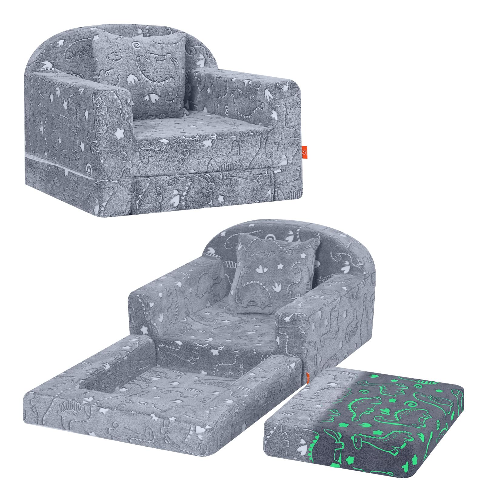 Rainbow Unicorn Glow Kids Couch, 42" Fold Out