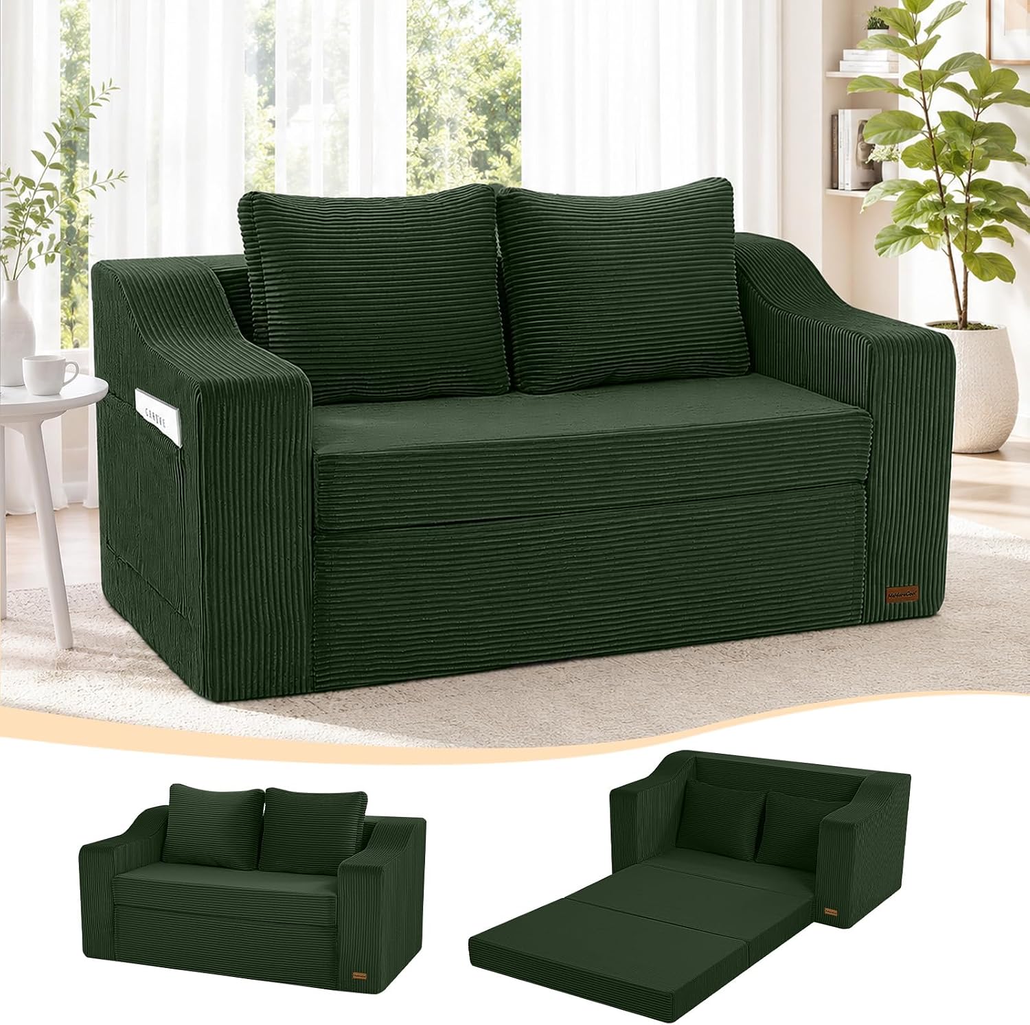 Boneless Loveseat Sleeper Sofa Bed, Pull Out Corduroy