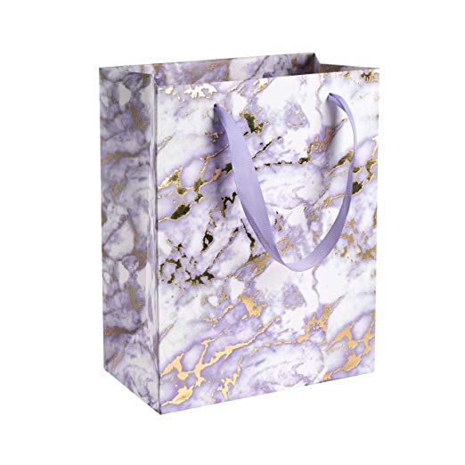 Marble Purple Design Foil Stamped Gift Bags 24 Pack 9"x 7"x 4"