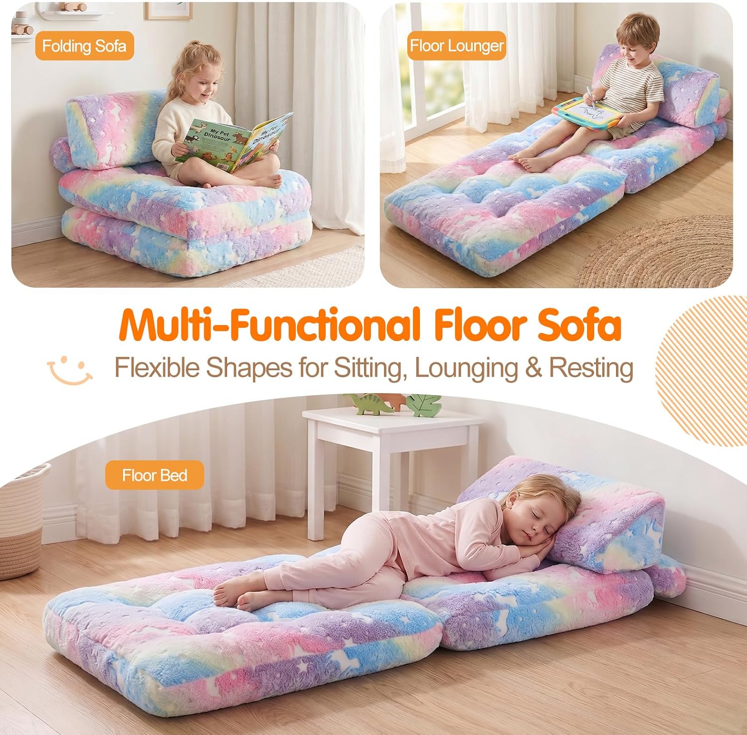 Kids Couch, 3-in-1 Fold-out Foam Chair