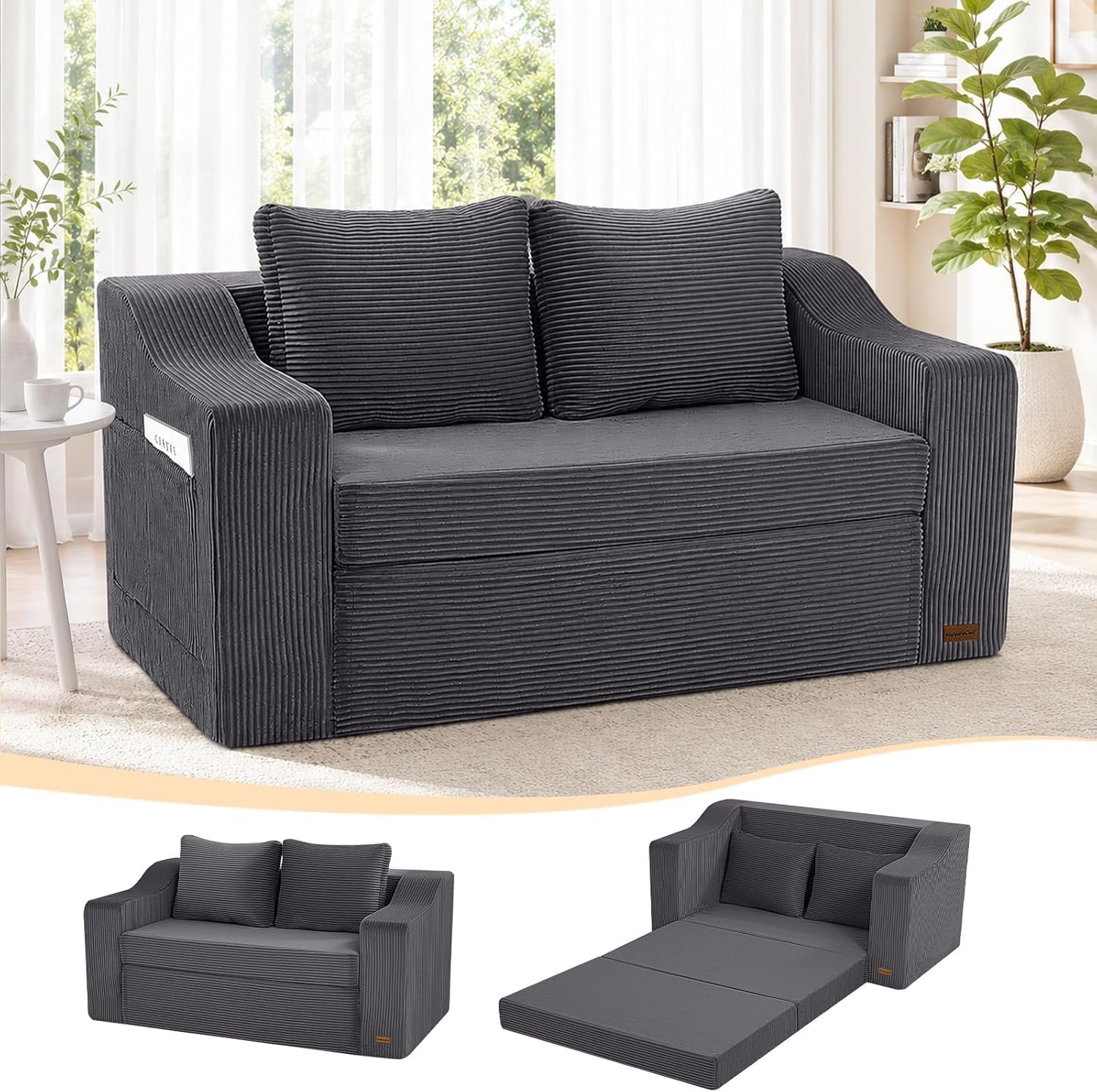 Boneless Loveseat Sleeper Sofa Bed, Pull Out Corduroy