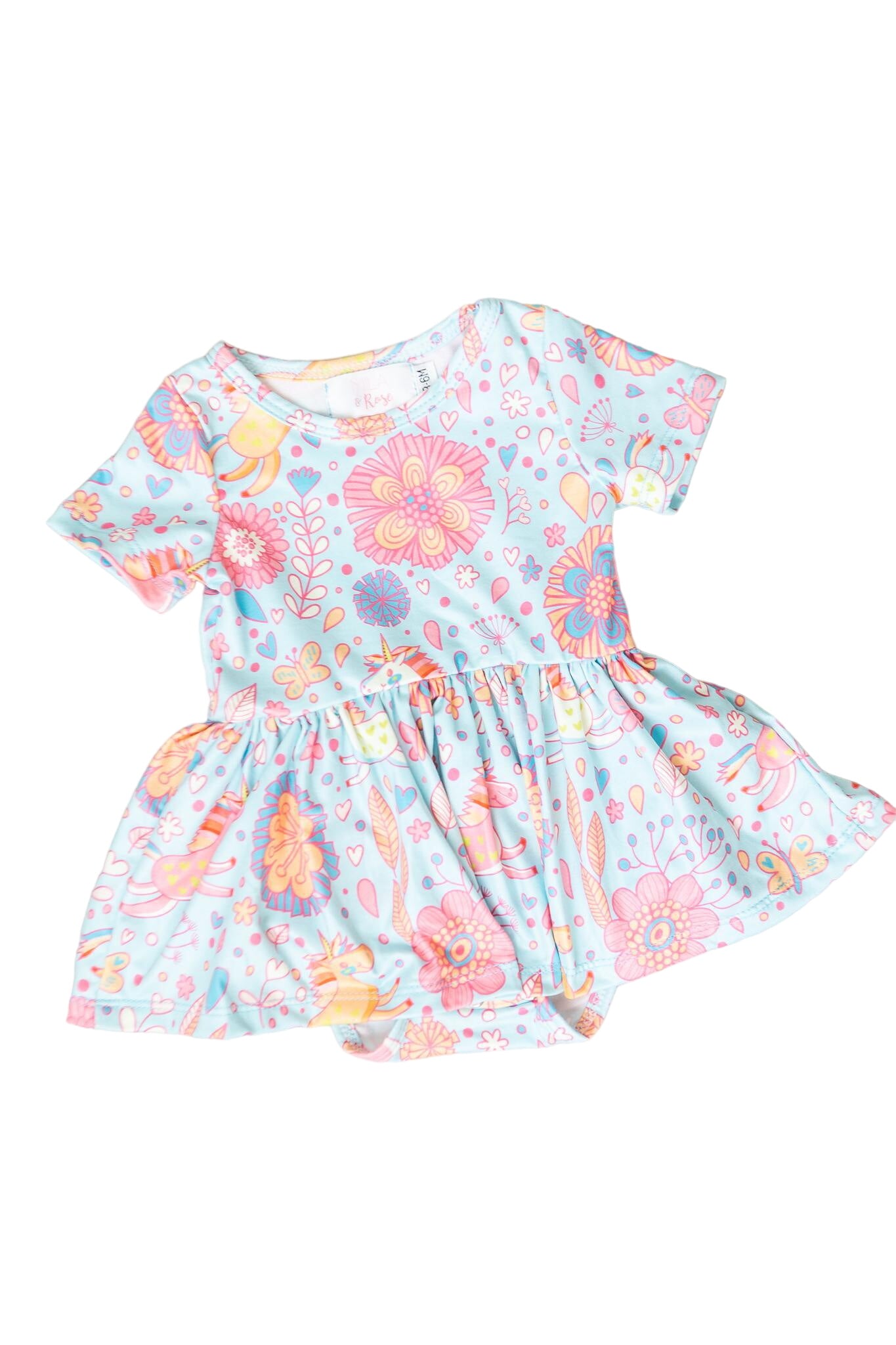 Blue Retro Unicorns S/s Twirl Bodysuit