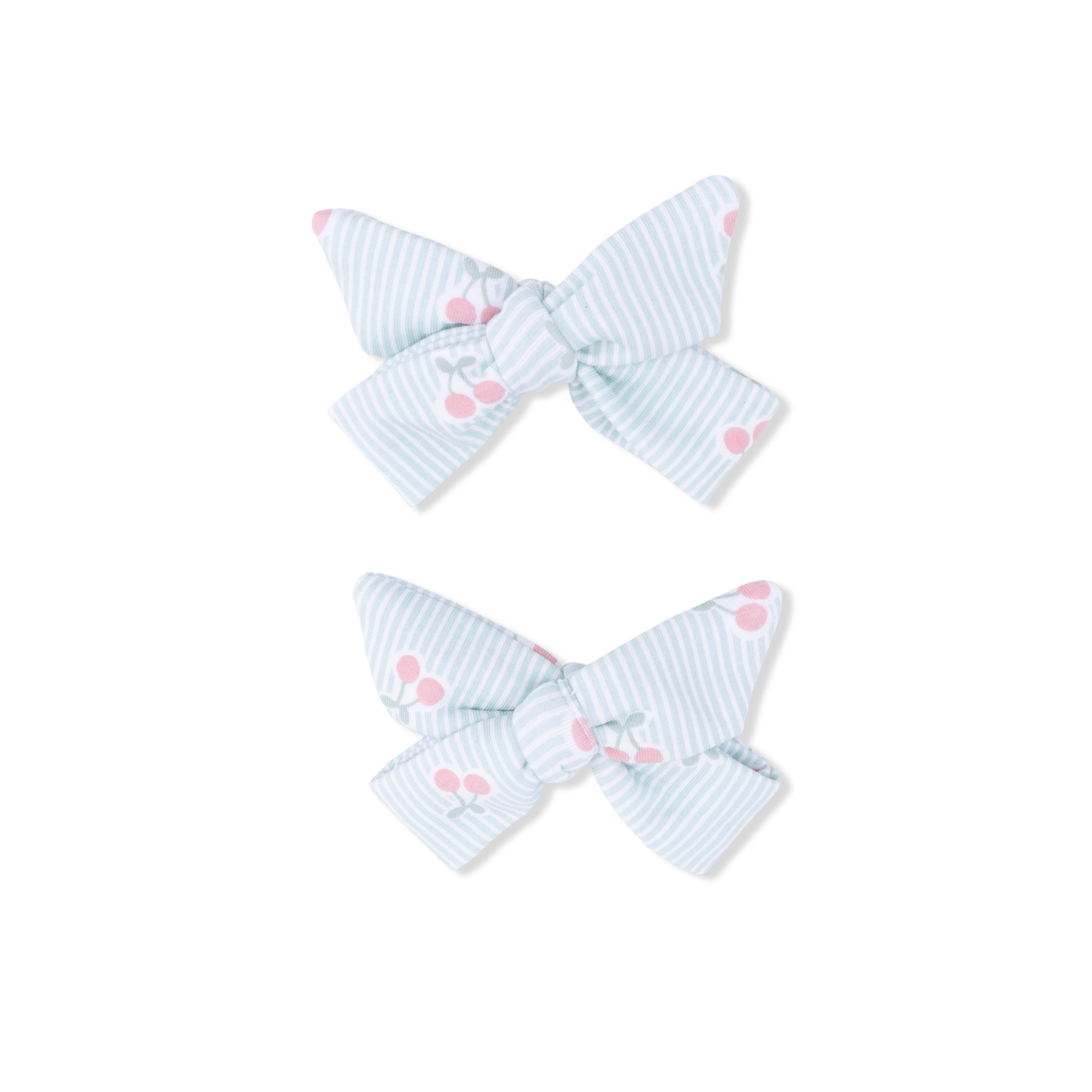Tiny Cherry Stripe - 2 Pack Bow Clips