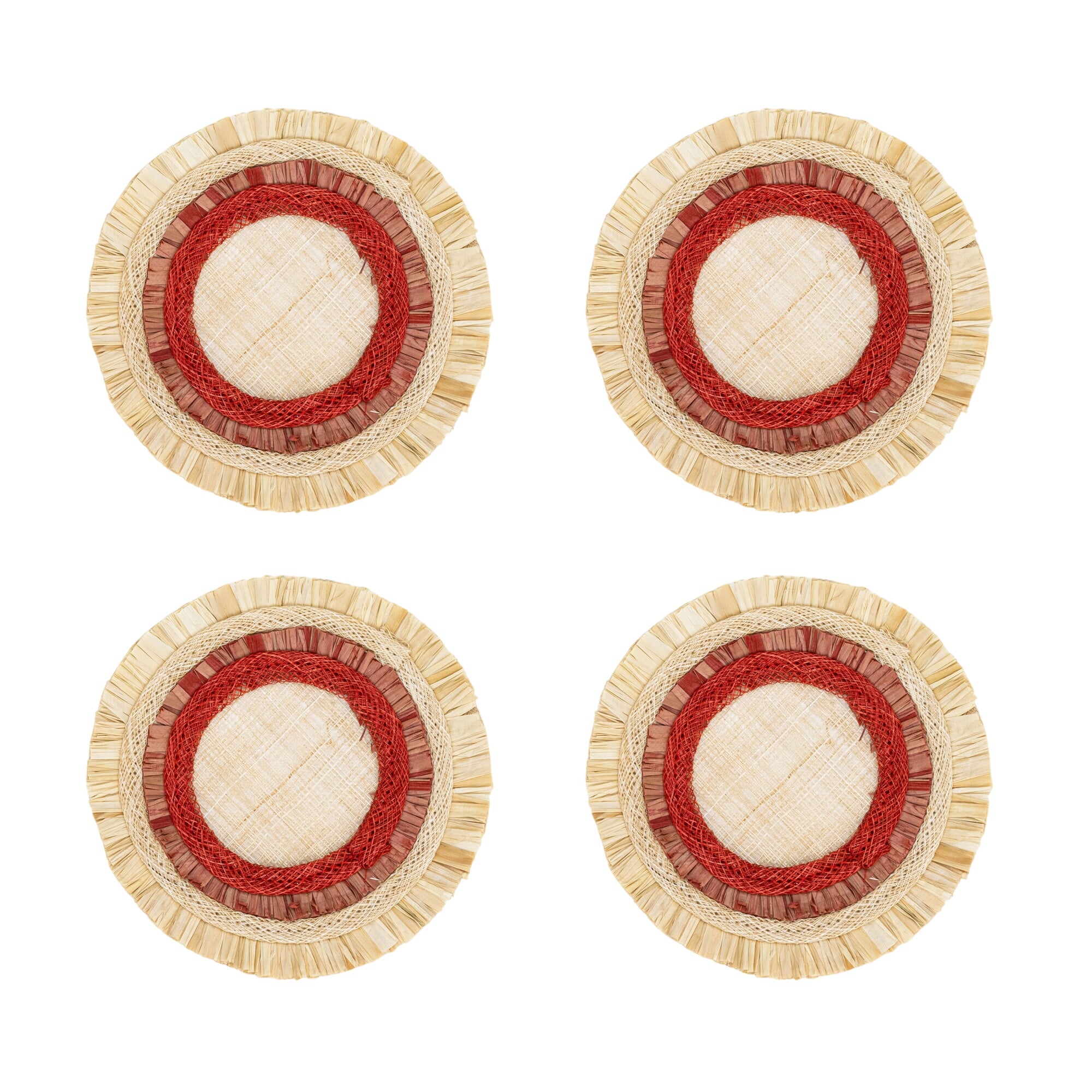 Ruffle Edge Straw Coasters, Red