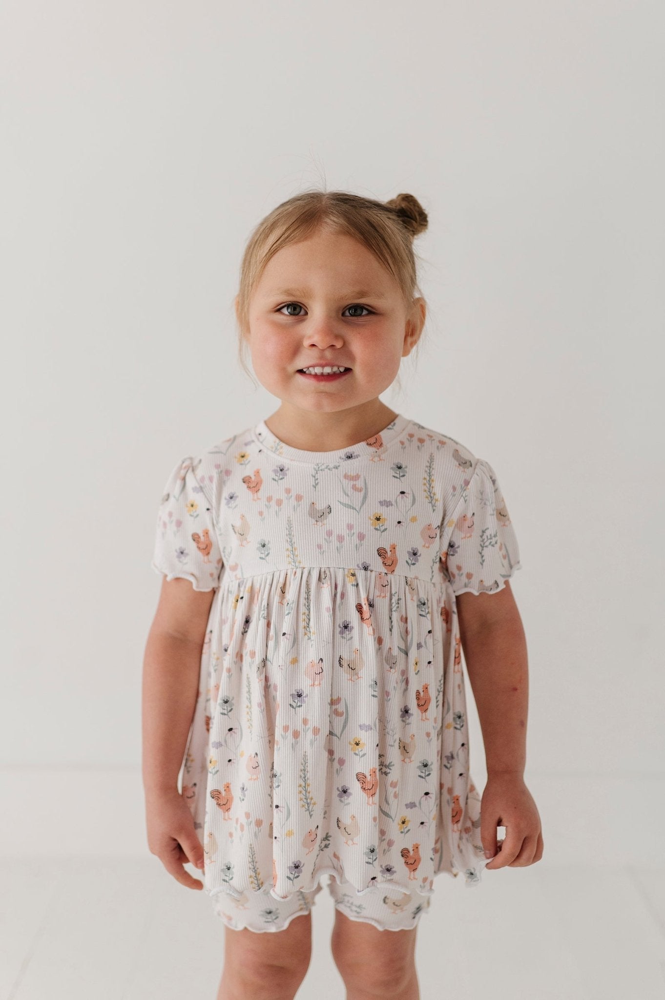 Girls Babydoll Set In Floral Chickens