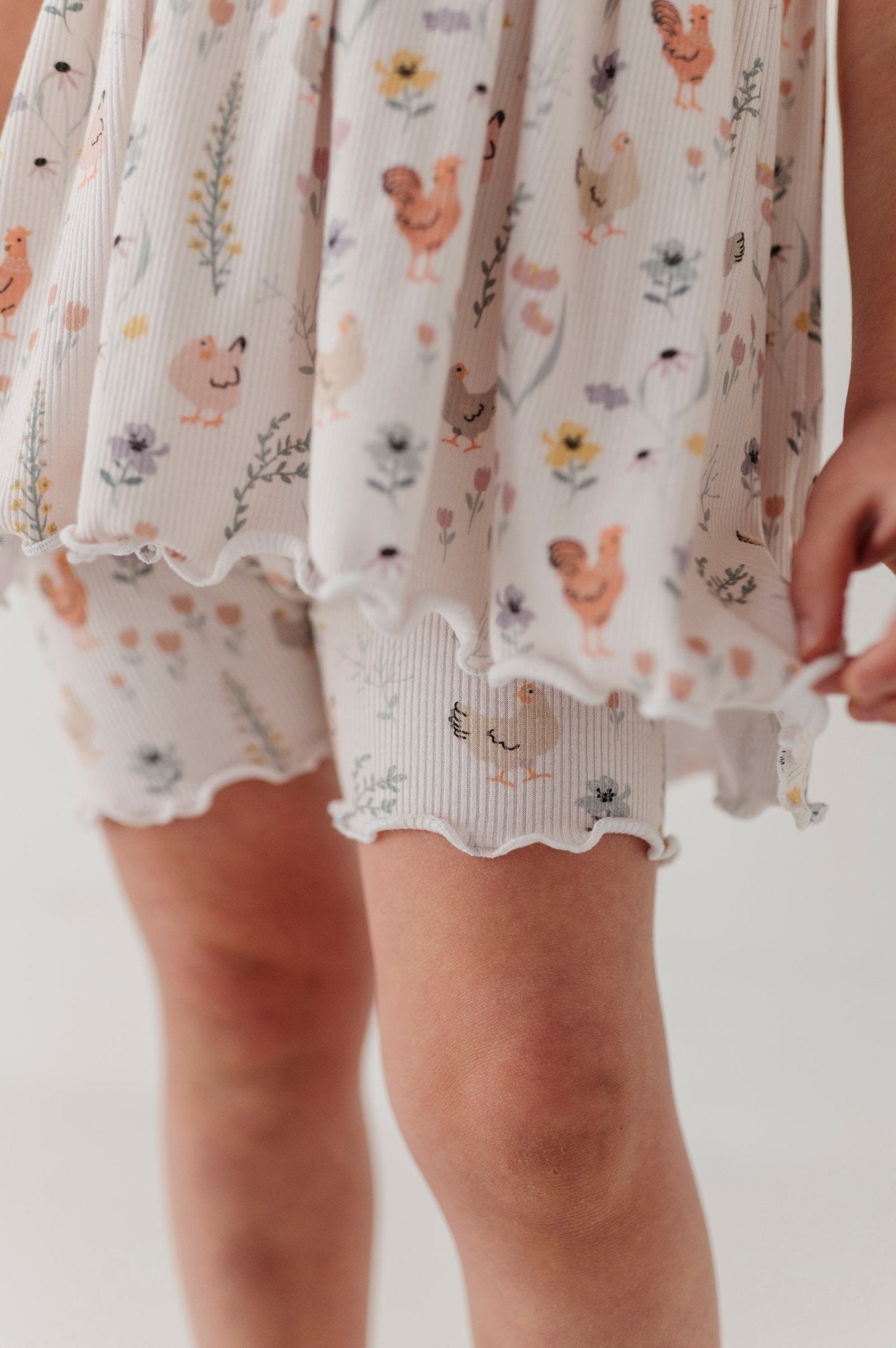 Girls Babydoll Set In Floral Chickens