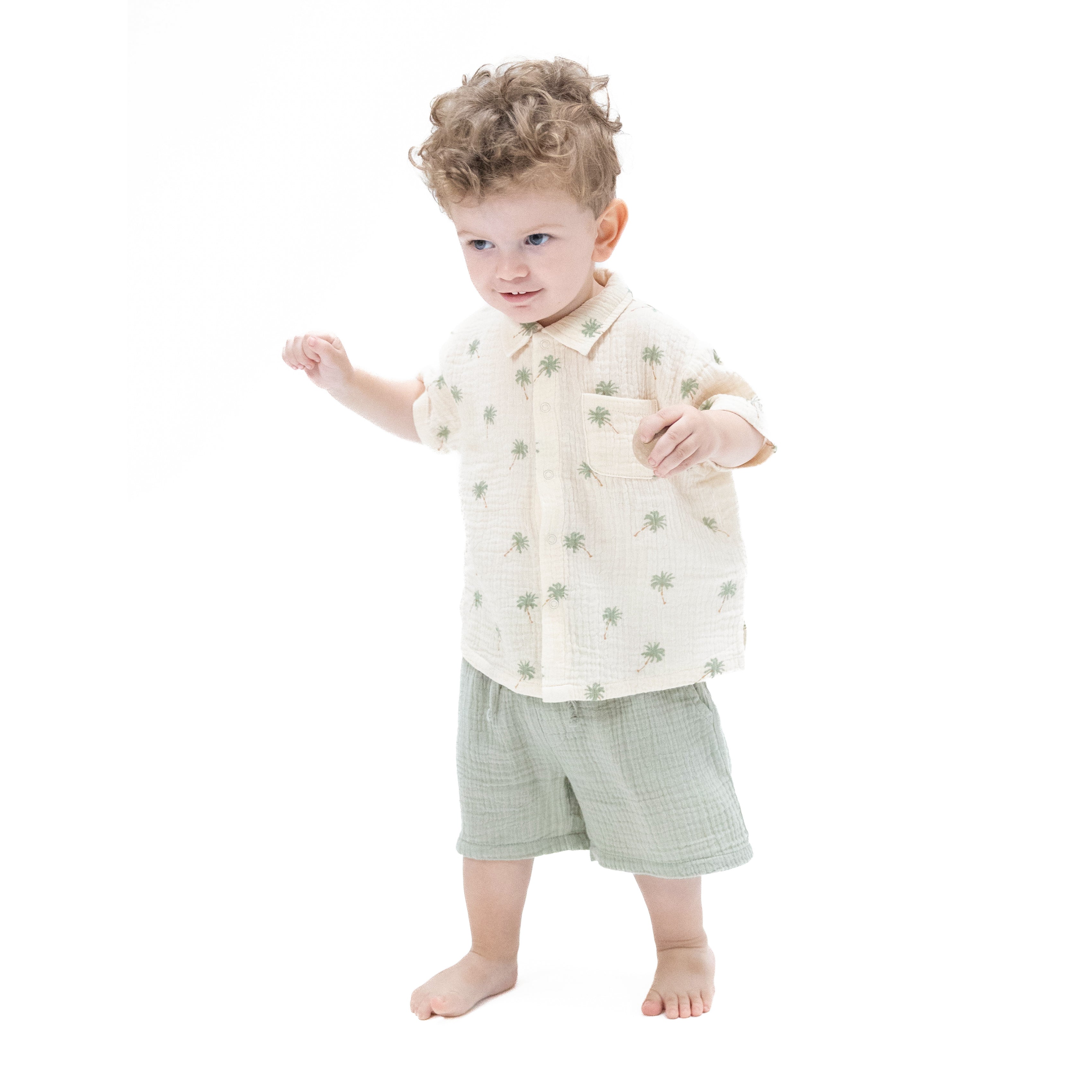 Palm Trees - Polo Button Up With Casual Short