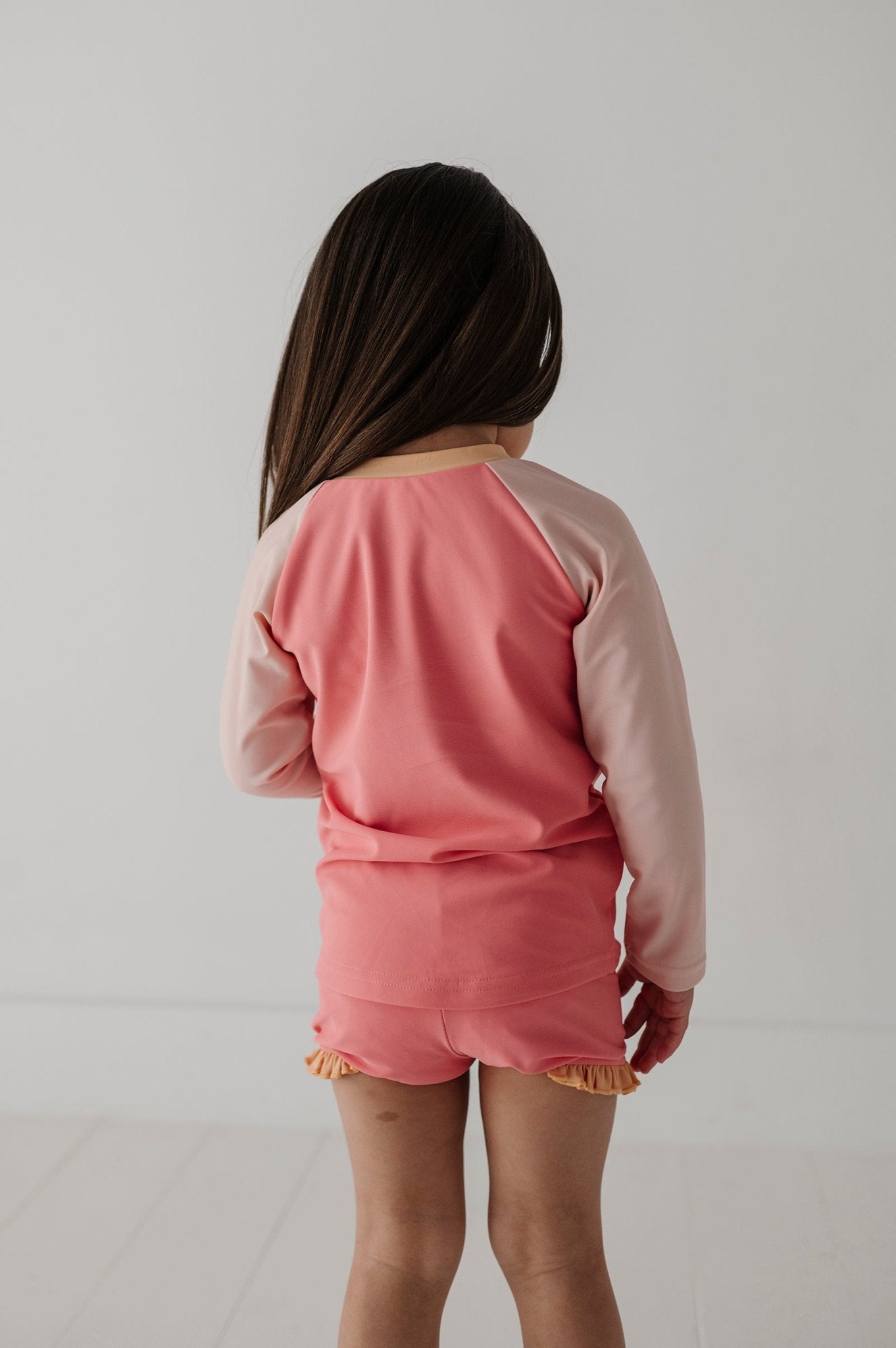 Girls Zip Rash Guard Two-piece Swimsuit In Strawberry Ice Colorblock