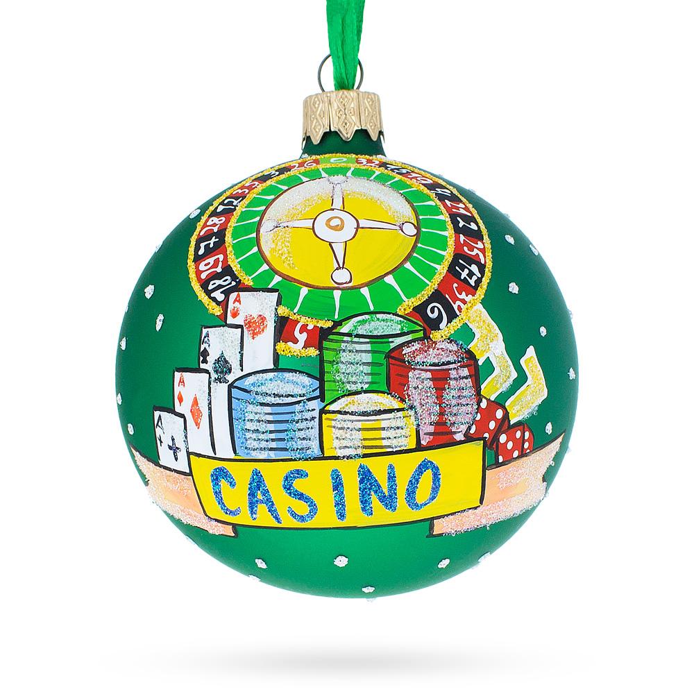 Vegas Spin: Casino Roulette Table Blown Glass Ball Christmas Ornament 3.25 Inches