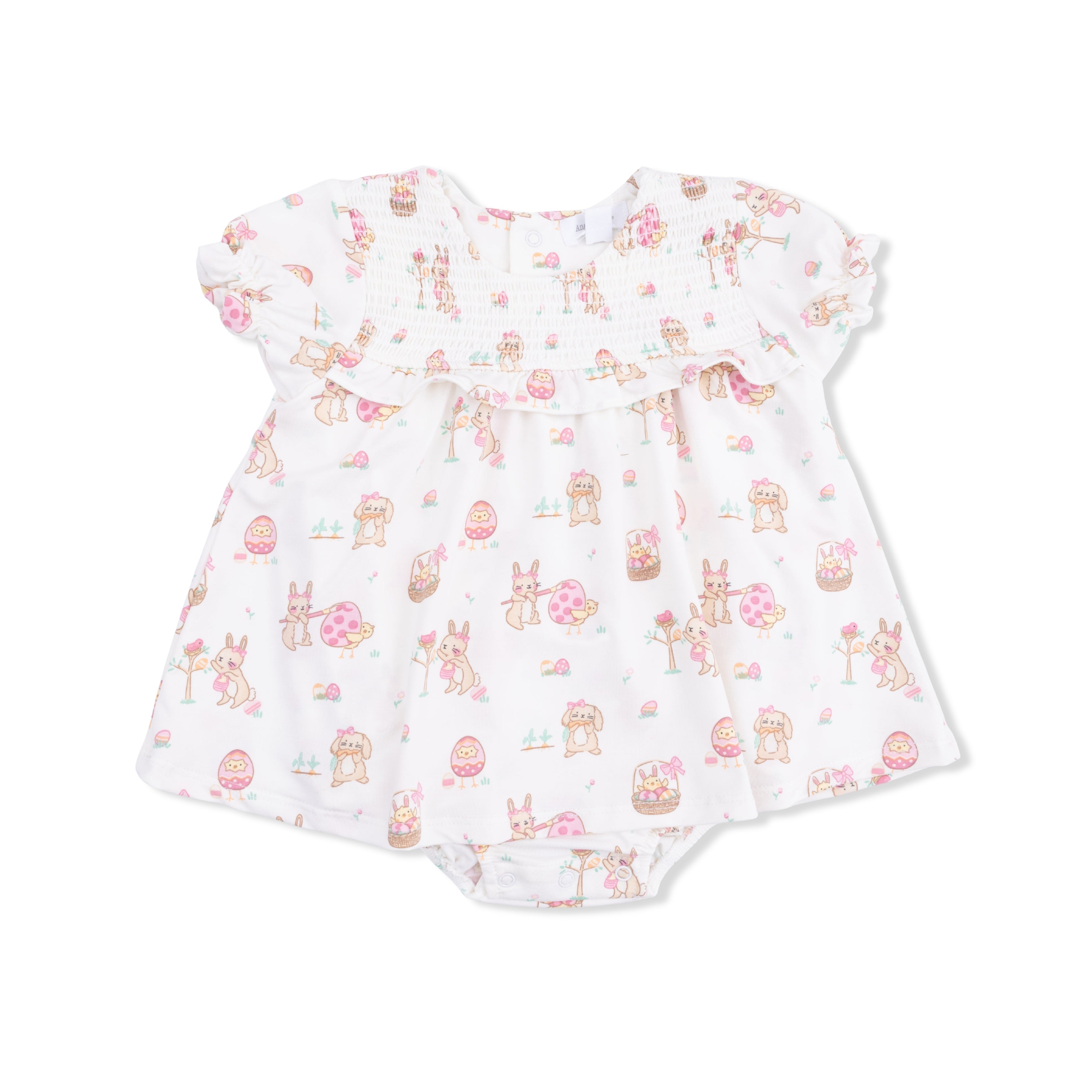 Easter Egg Hunt Pink - Smocked Ruffle Bubble With Skirt