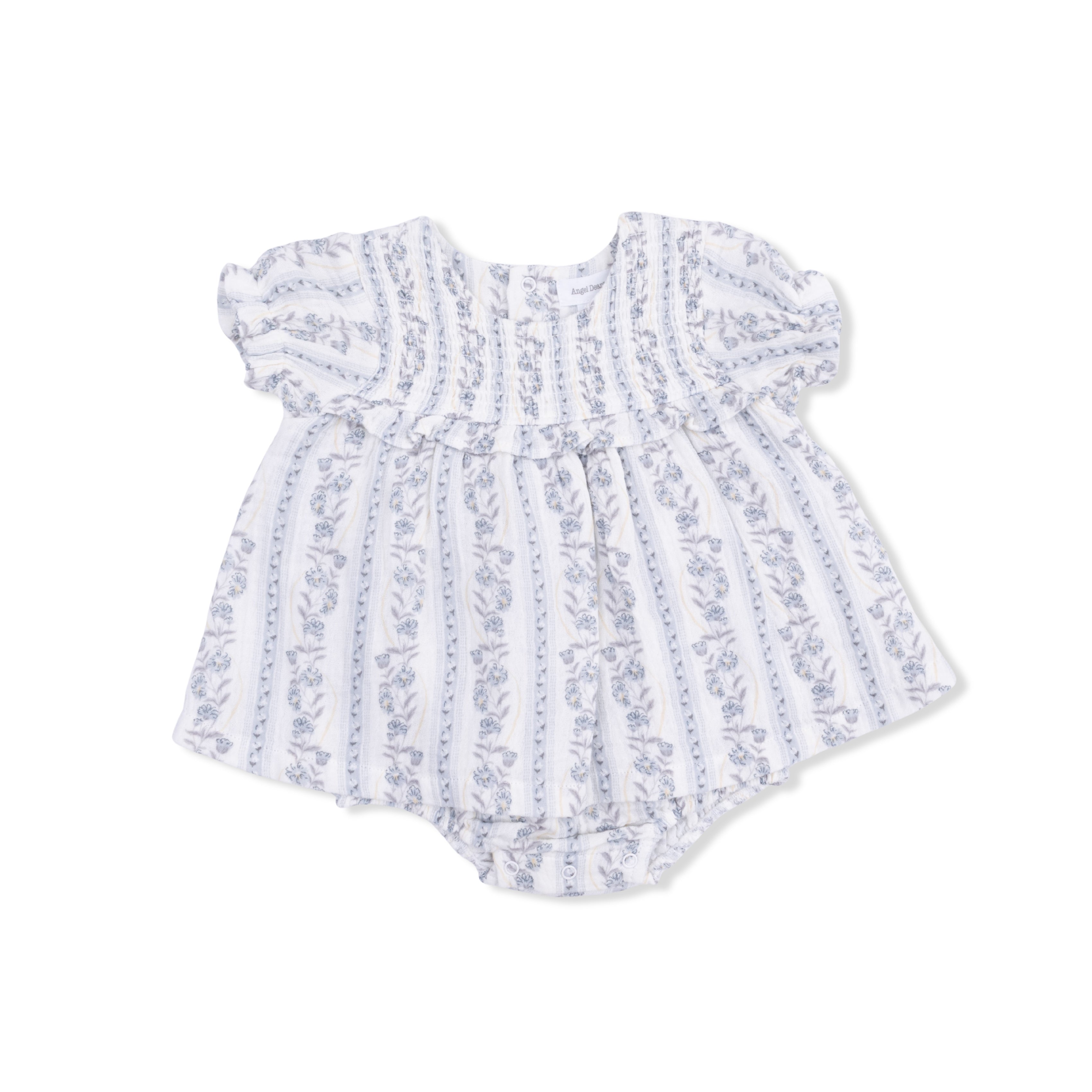 Kimberly Floral Stripe - Smocked Ruffle Bubble With Skirt