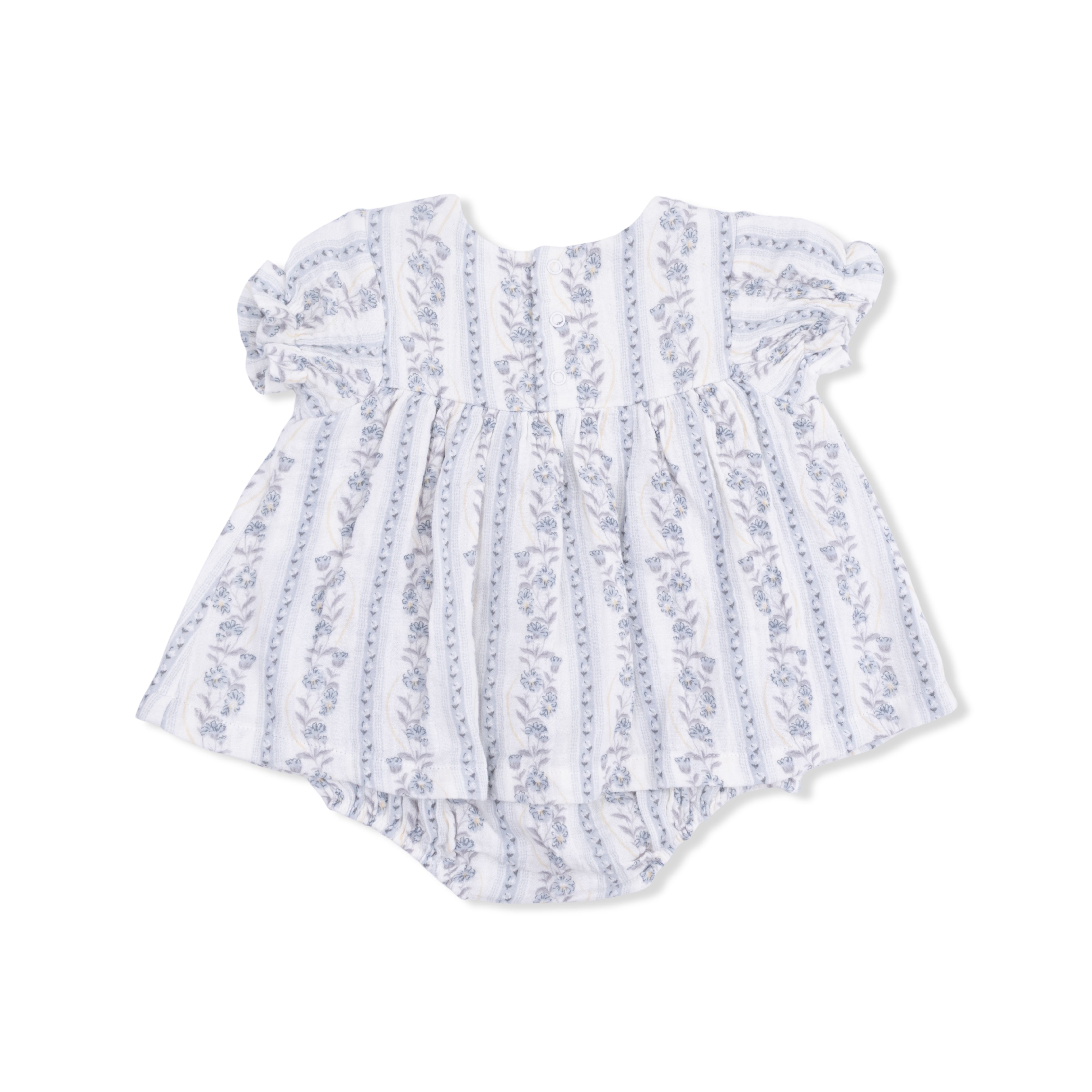 Kimberly Floral Stripe - Smocked Ruffle Bubble With Skirt
