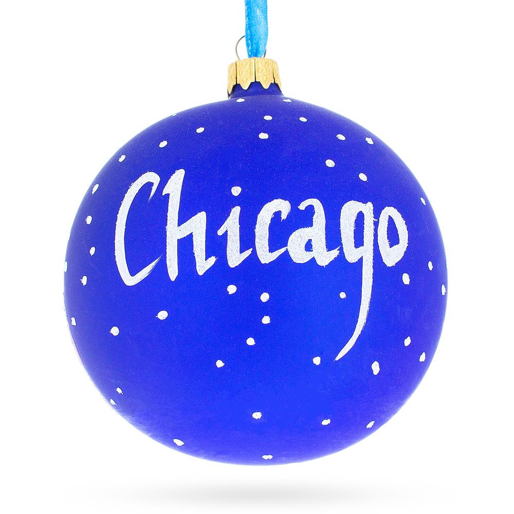 Chicago Reflections At Night Glass Ball Christmas Ornament 4 Inches