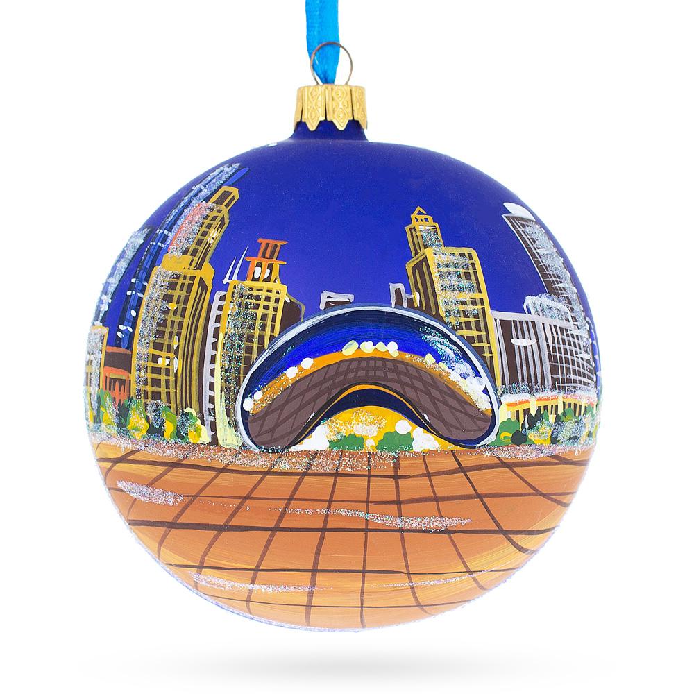 Chicago Reflections At Night Glass Ball Christmas Ornament 4 Inches