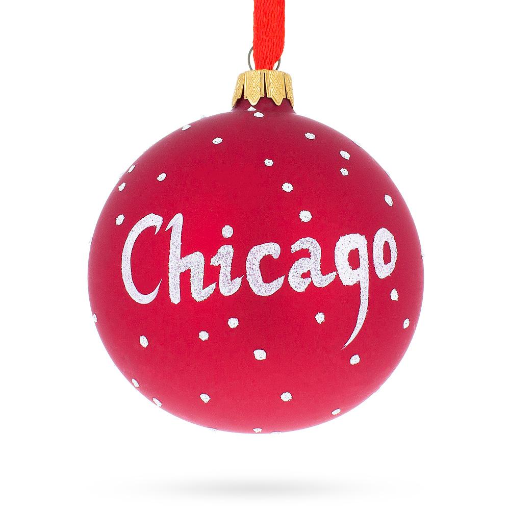 Chicago Cityscape Reflections Glass Ball Christmas Ornament 3.25 Inches