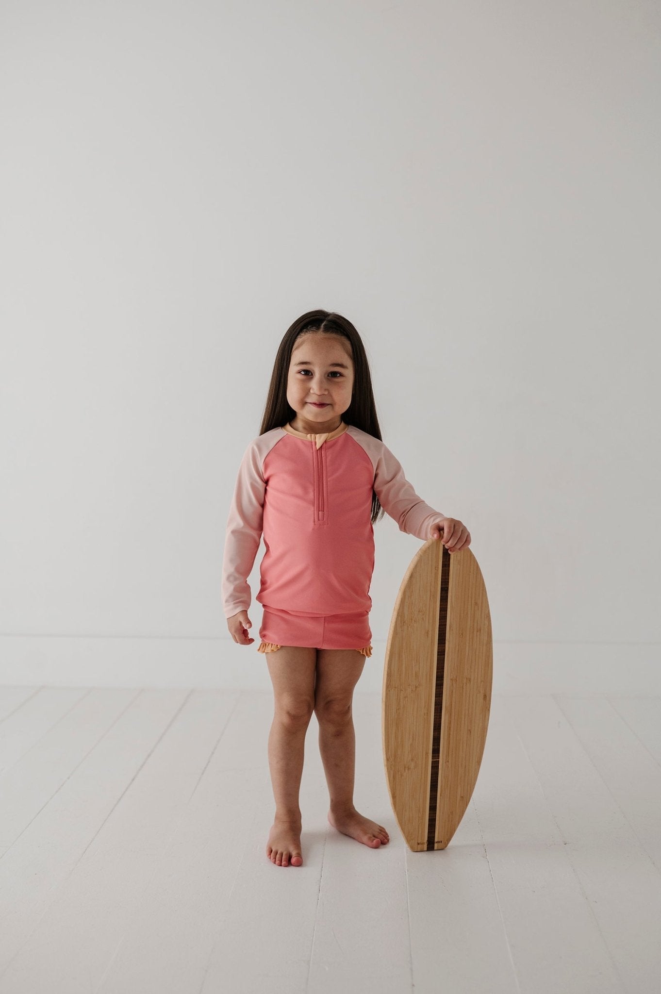 Girls Zip Rash Guard Two-piece Swimsuit In Strawberry Ice Colorblock