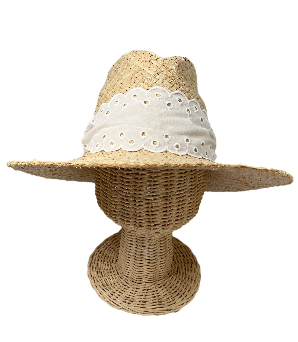 Oleander Sun Hat - Antique Eyelet Lace Ribbon