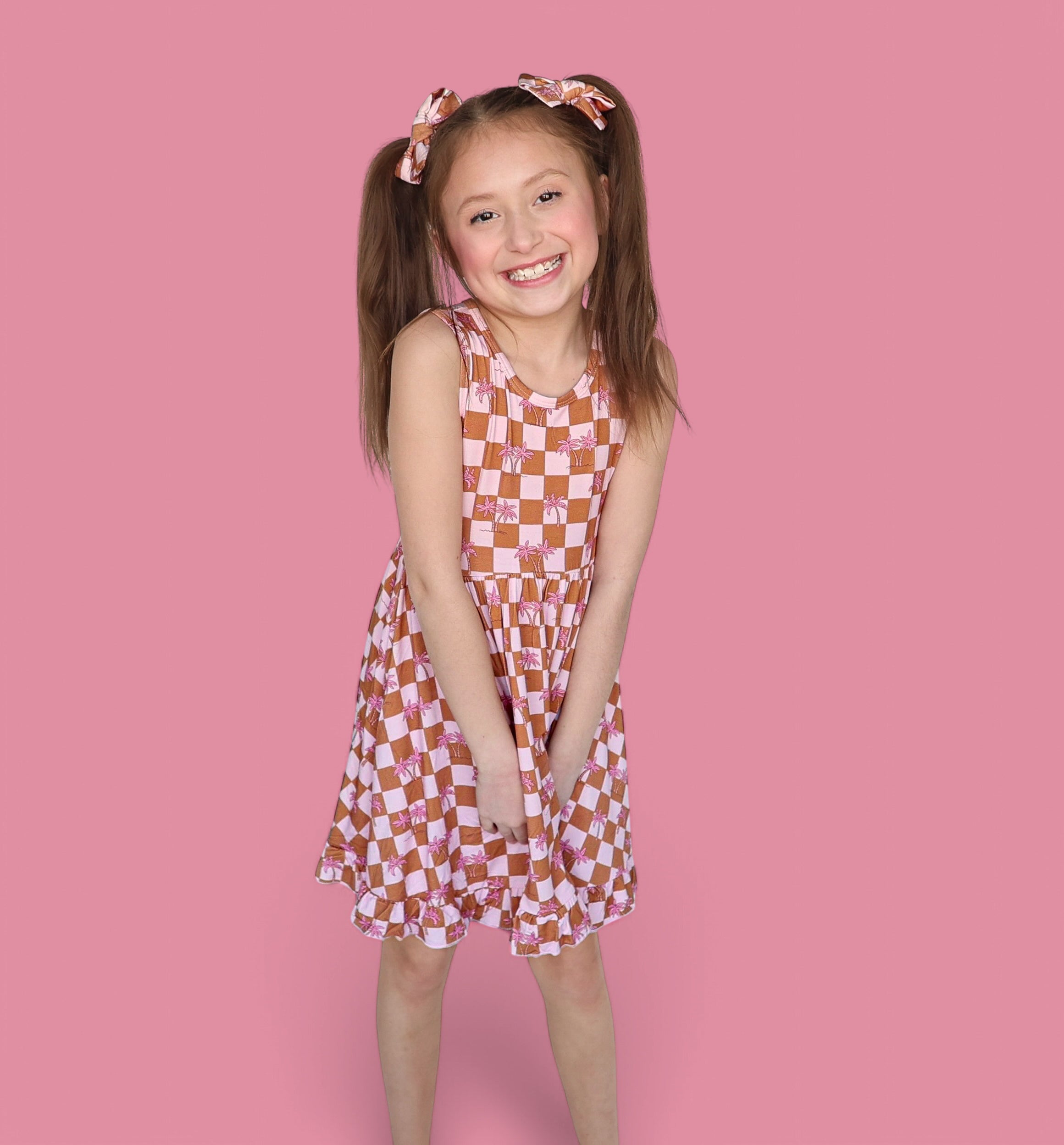 Exclusive Sunset Beach Checkers Tank Dream Ruffle Dress