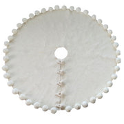 84" Handmade Felt Christmas Tree Skirt - Cream Pom Poms On Cream