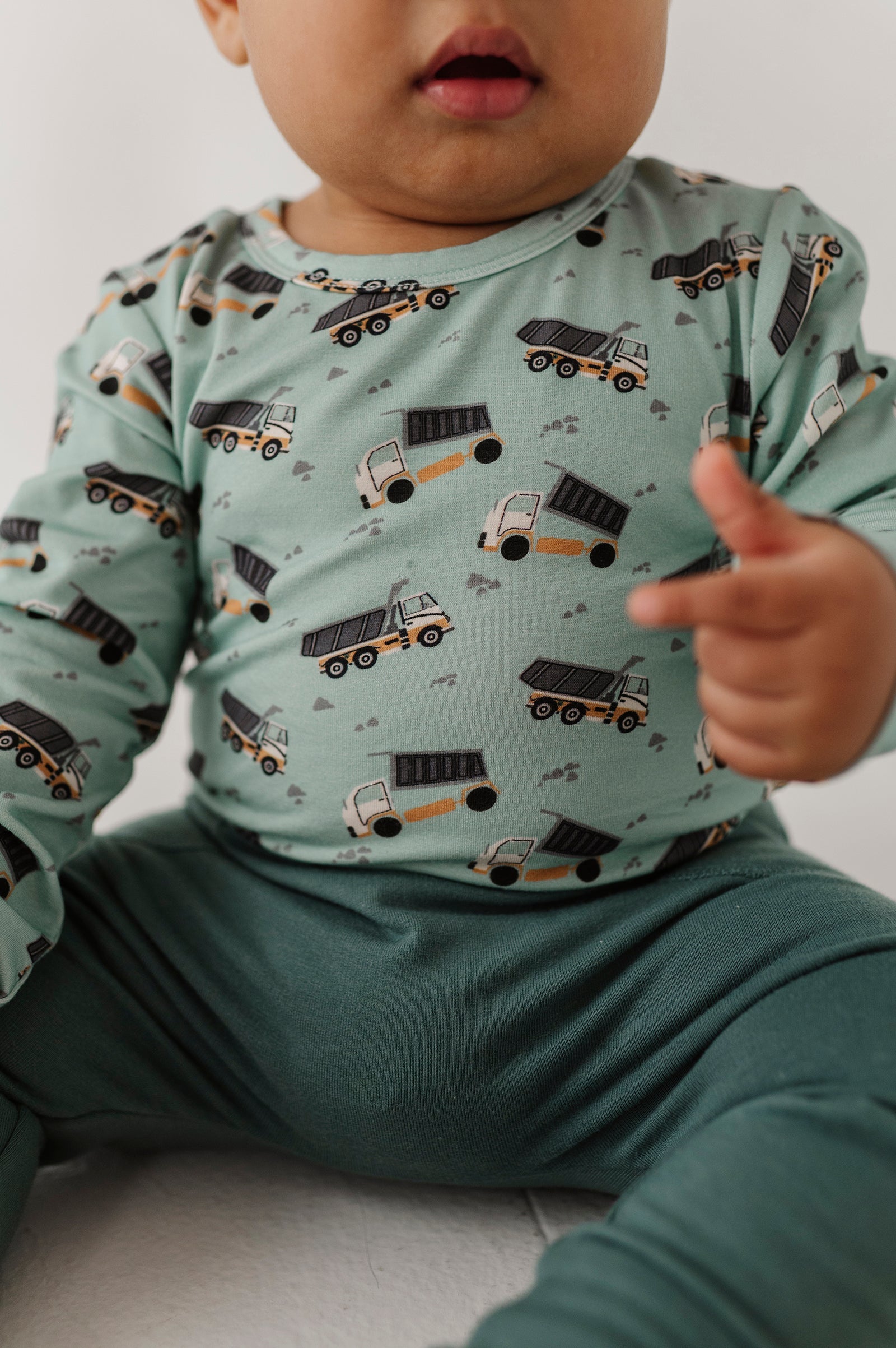 Baby Boy Long Sleeve Bodysuit In Dump Trucks