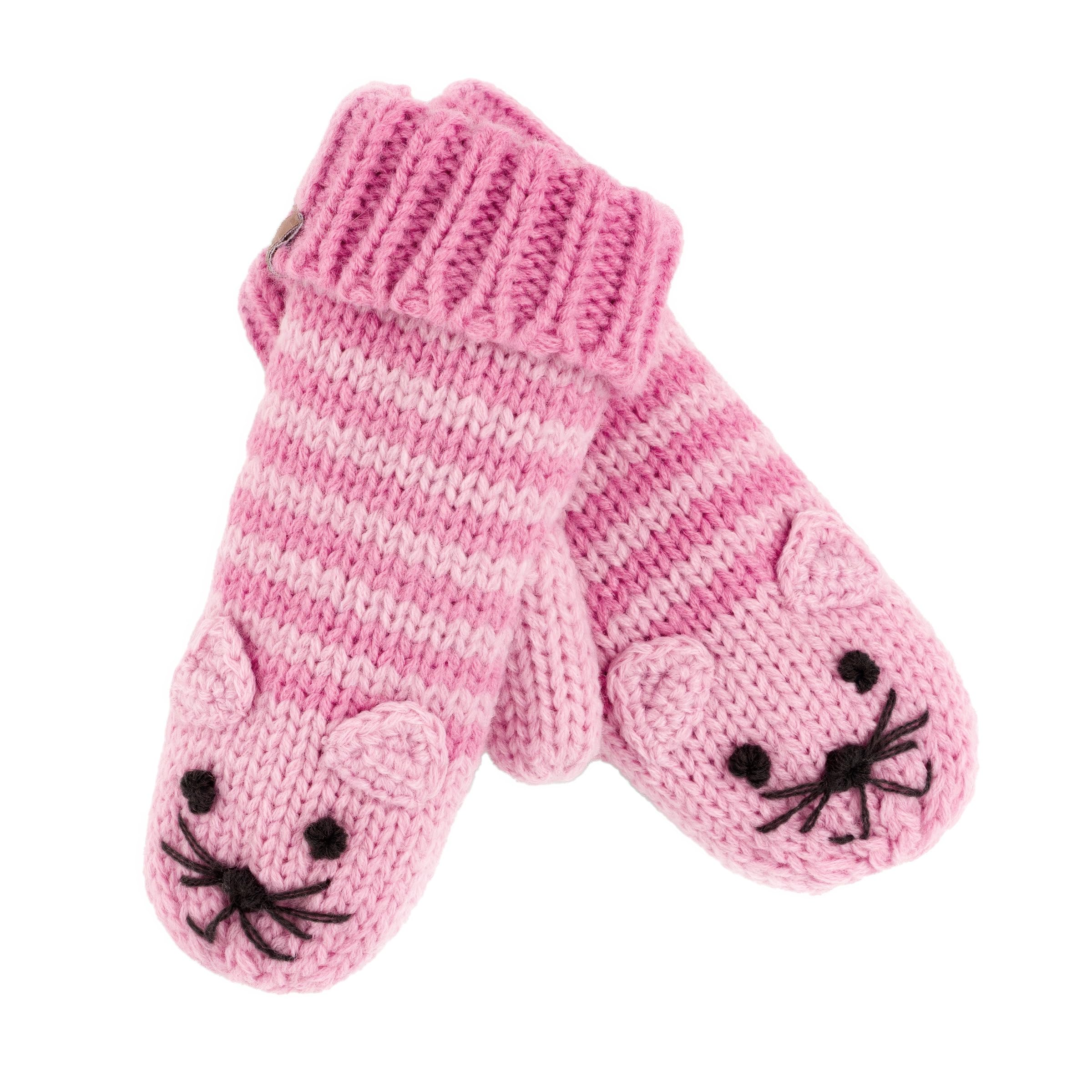 Kids Kitty Cat Stripe Knit Mittens - Soft, Fleece Lined, For Toddlers And Children Of All Ages