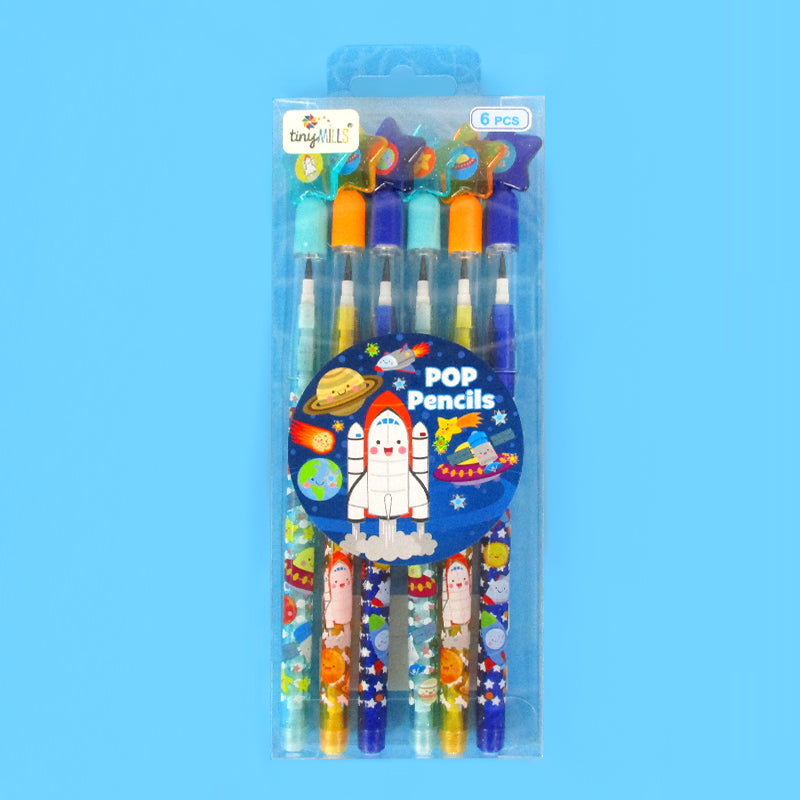 Outer Space Rockets Stackable Point Pencils - Set Of 6