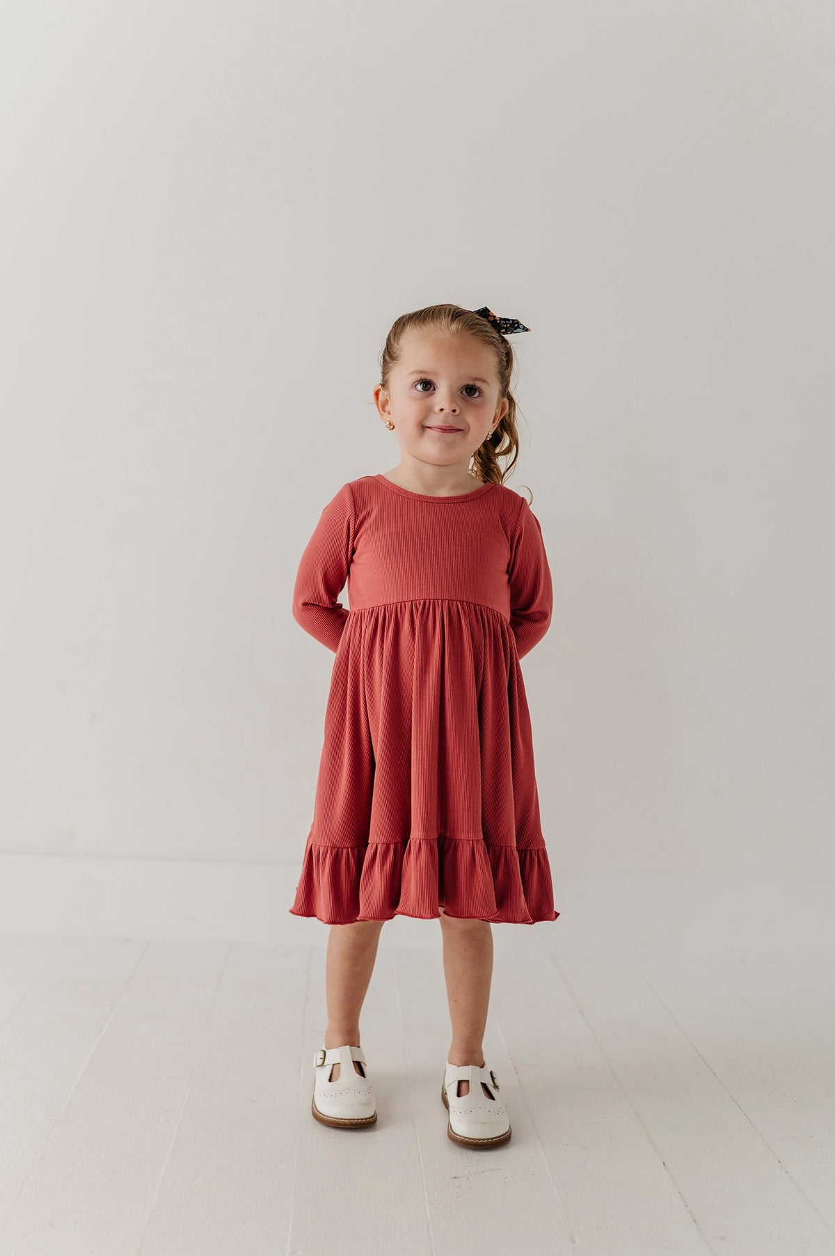 Girls Ribbed Ballet Dress In Dusty Cedar