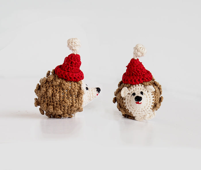 Crochet Hedgehog In Santa Hat Ornament