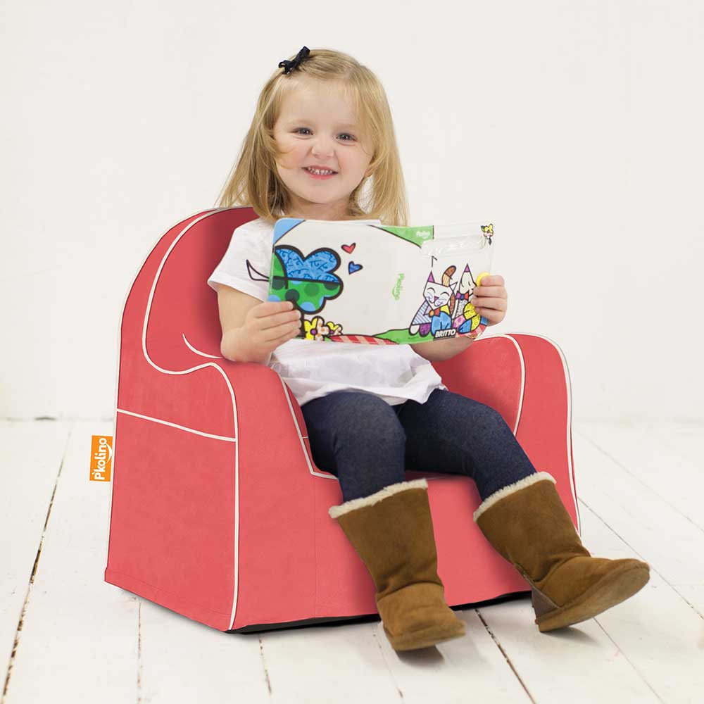 Little Reader Chair - Coral with White Piping