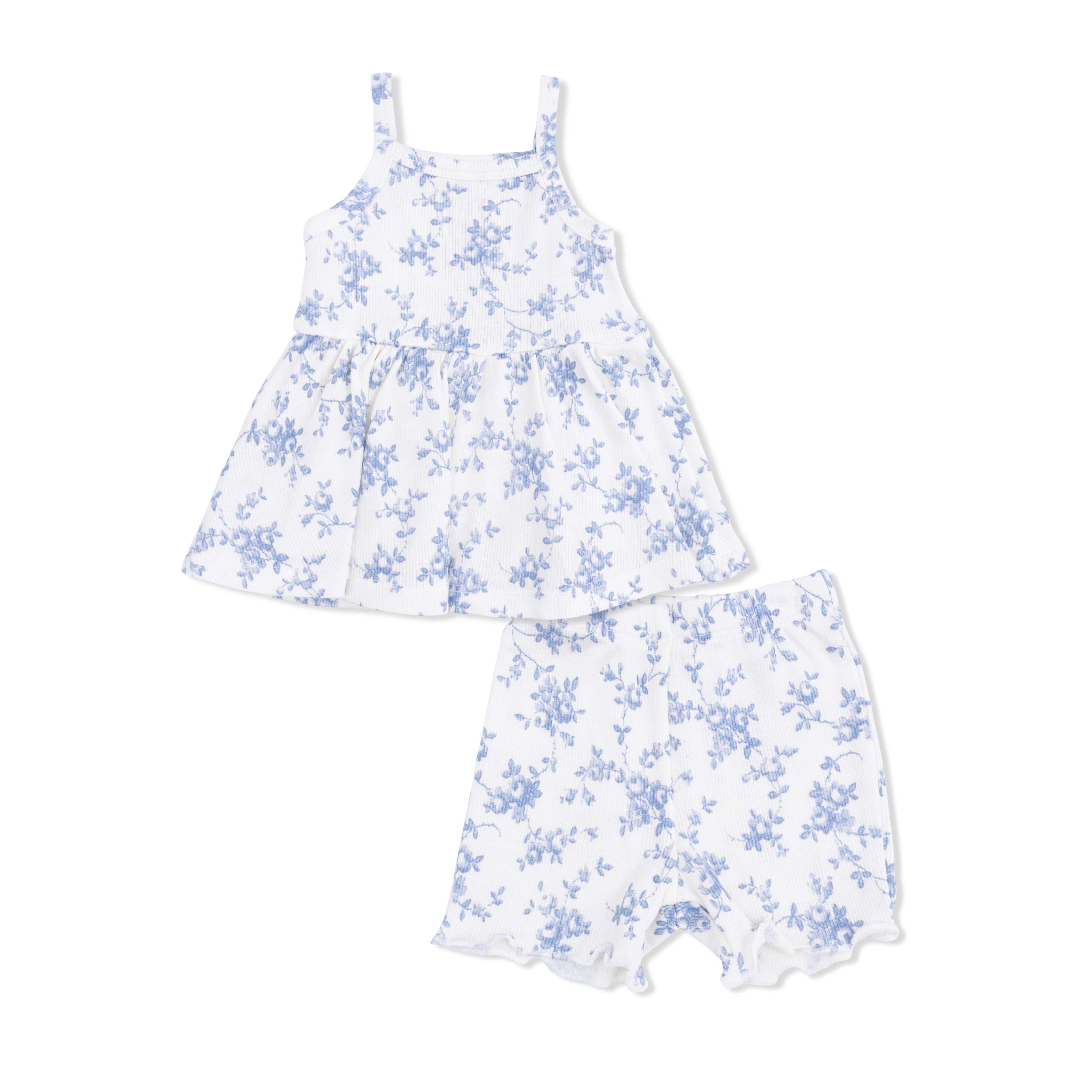 Baby Blue Vines Floral - Peplum Tank And Bike Short