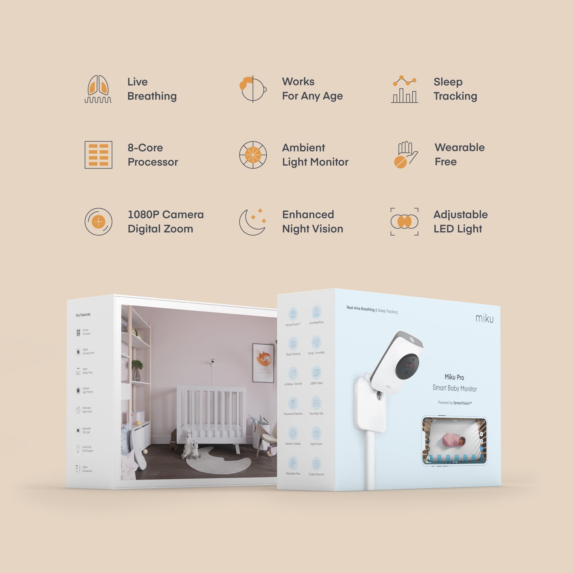 Miku Pro Smart Baby Monitor With Wall Mount Kit