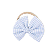 Mini Gingham Blue - Bow On Headband