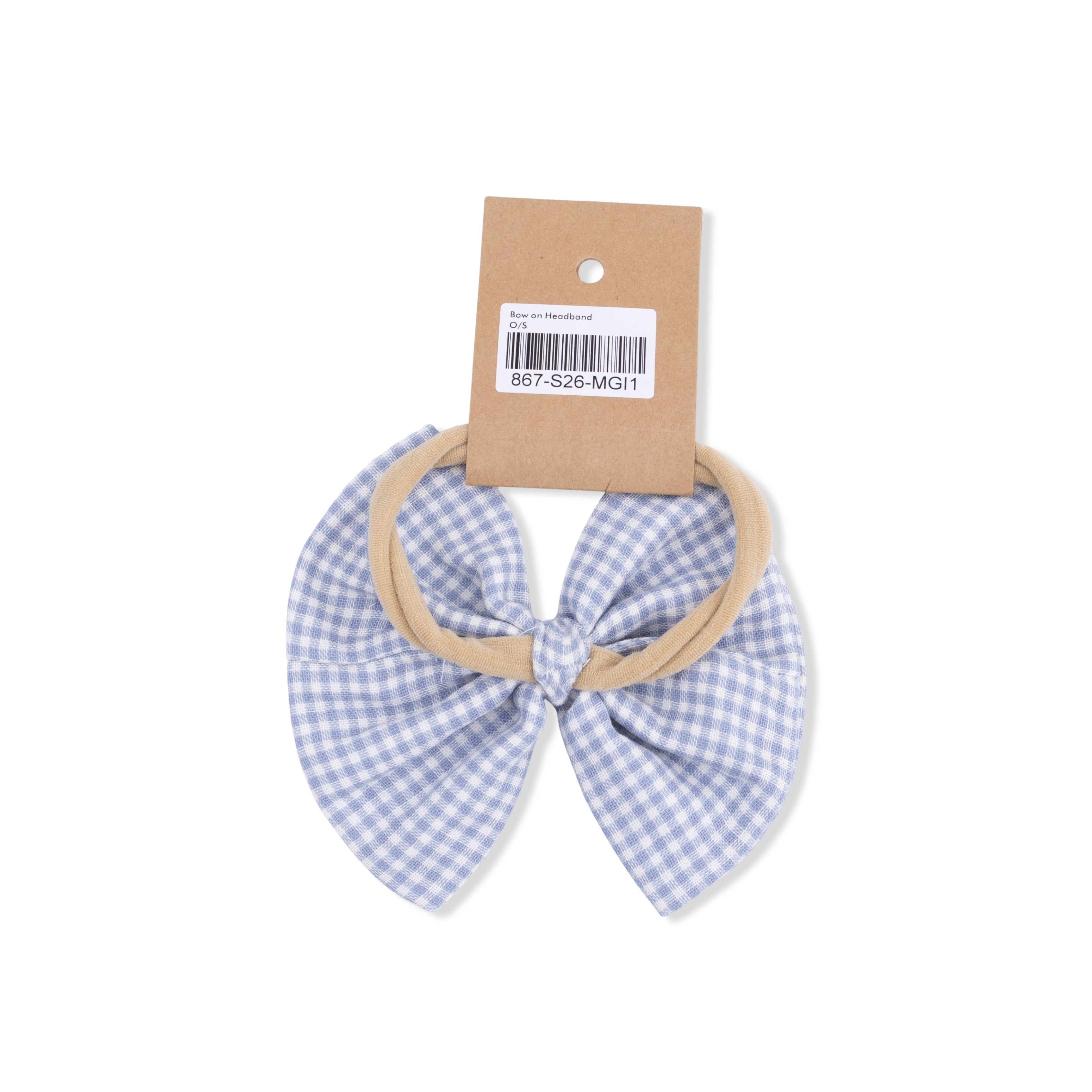 Micro Gingham Blue Blizzard - Bow On Headband