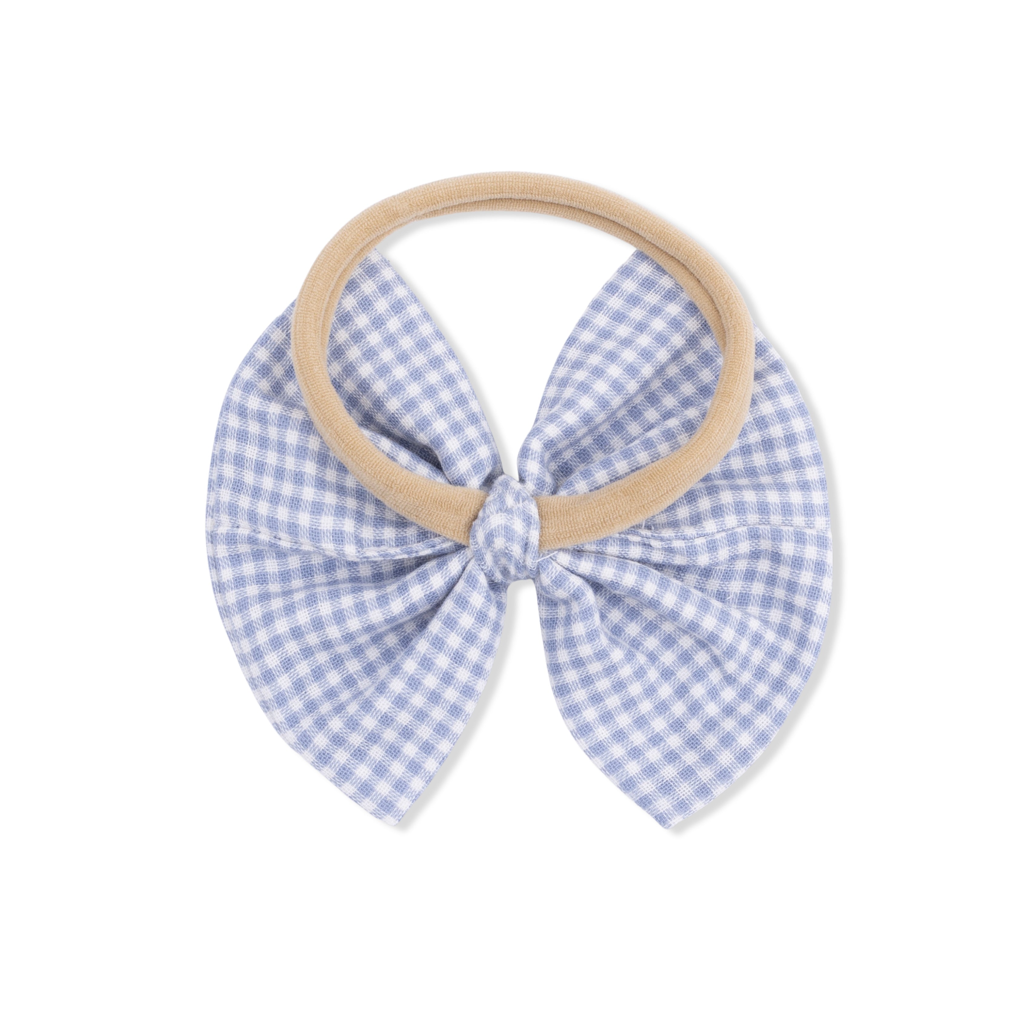 Micro Gingham Blue Blizzard - Bow On Headband