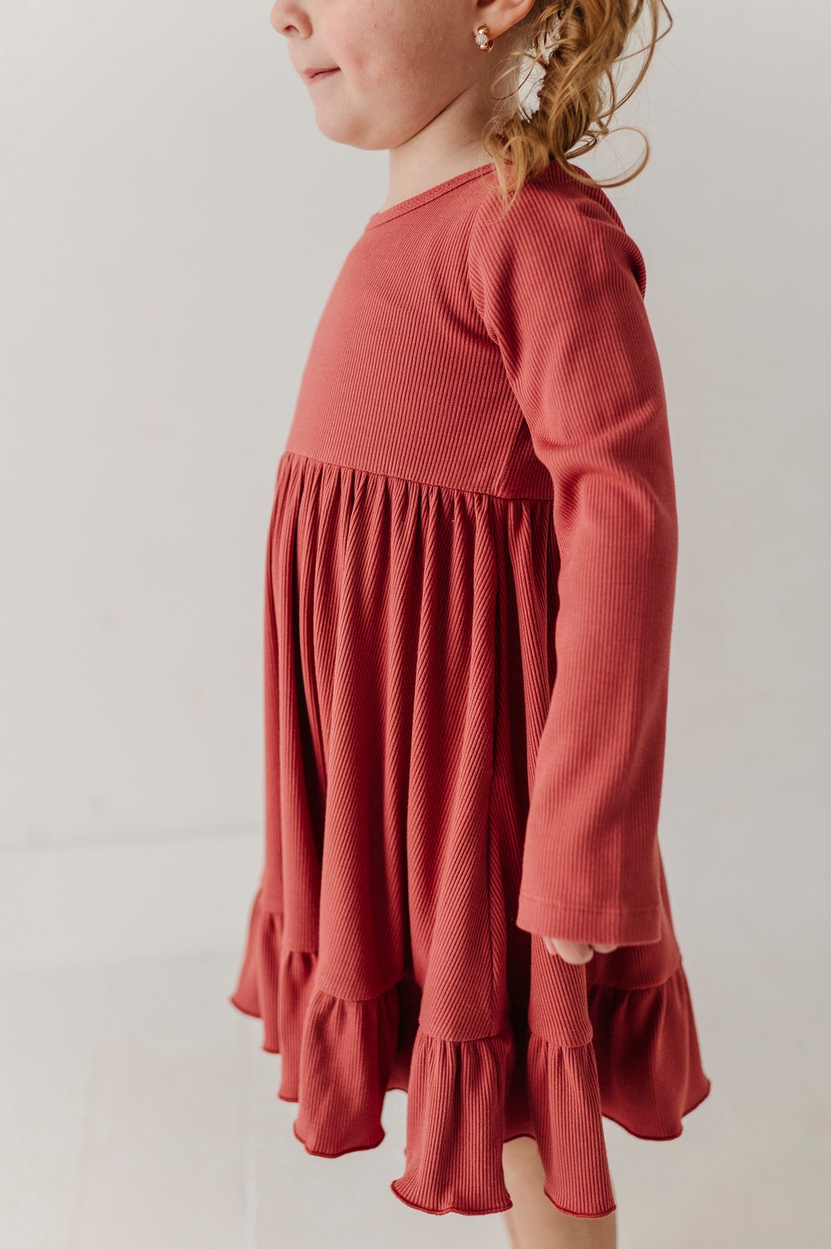 Girls Ribbed Ballet Dress In Dusty Cedar