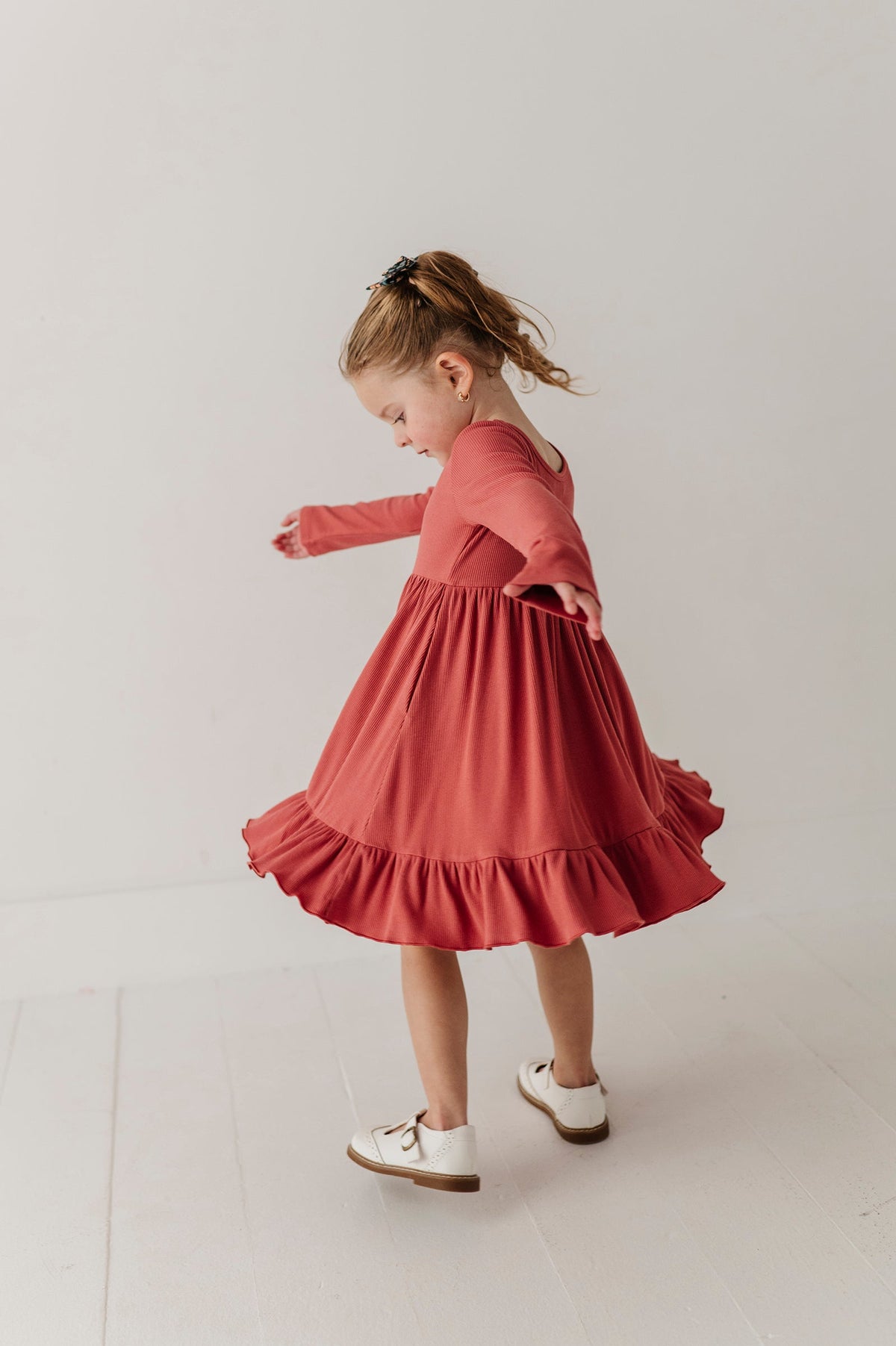 Girls Ribbed Ballet Dress In Dusty Cedar