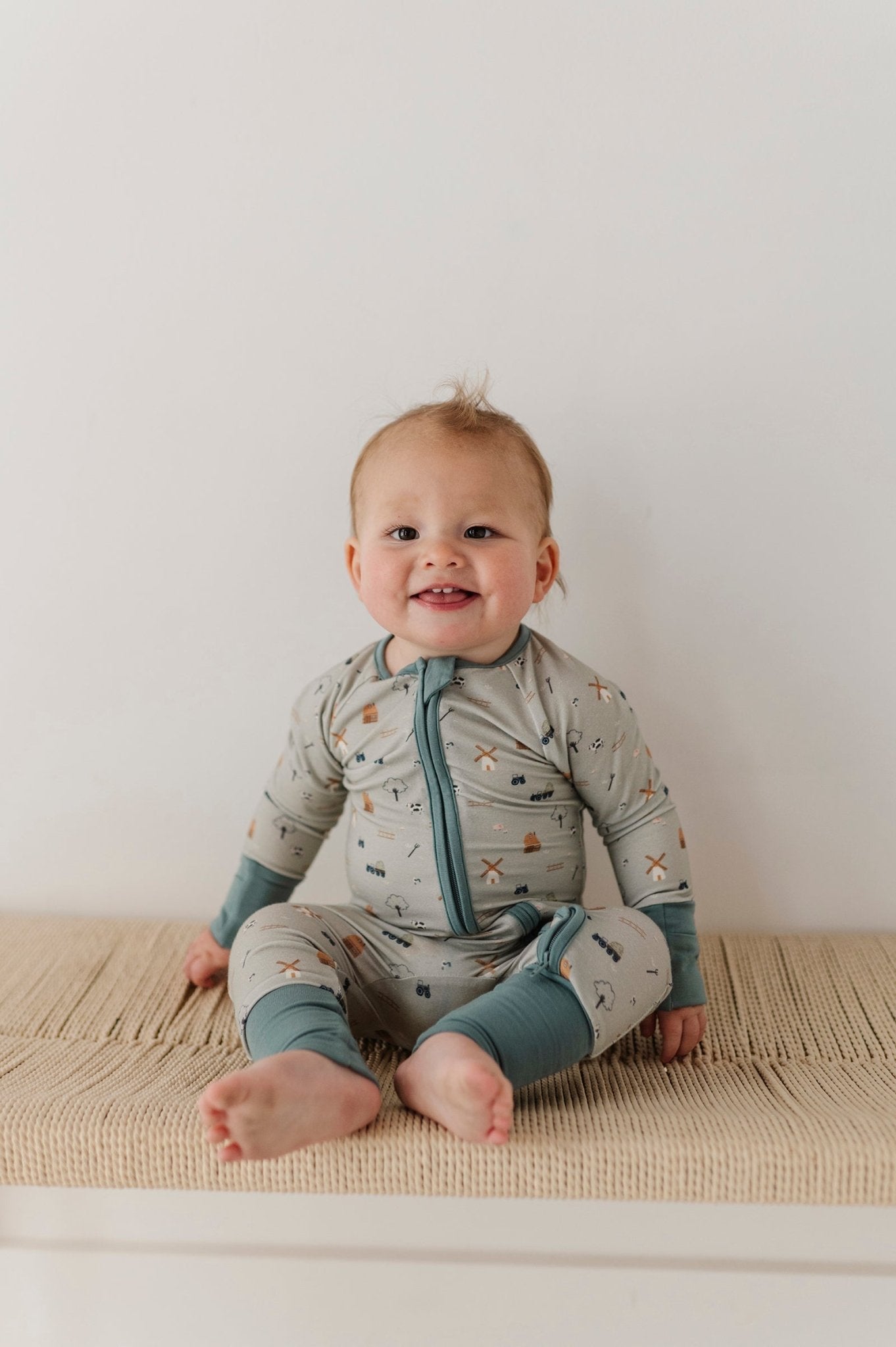 Baby Boy Long Sleeve Zip Romper In Farm