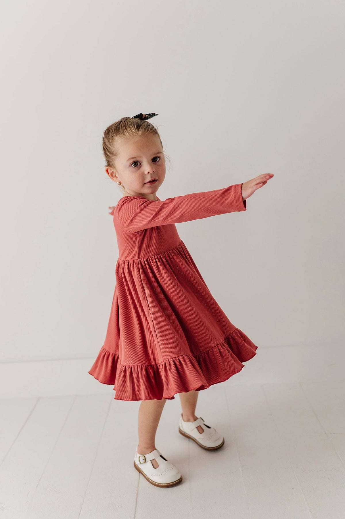 Girls Ribbed Ballet Dress In Dusty Cedar