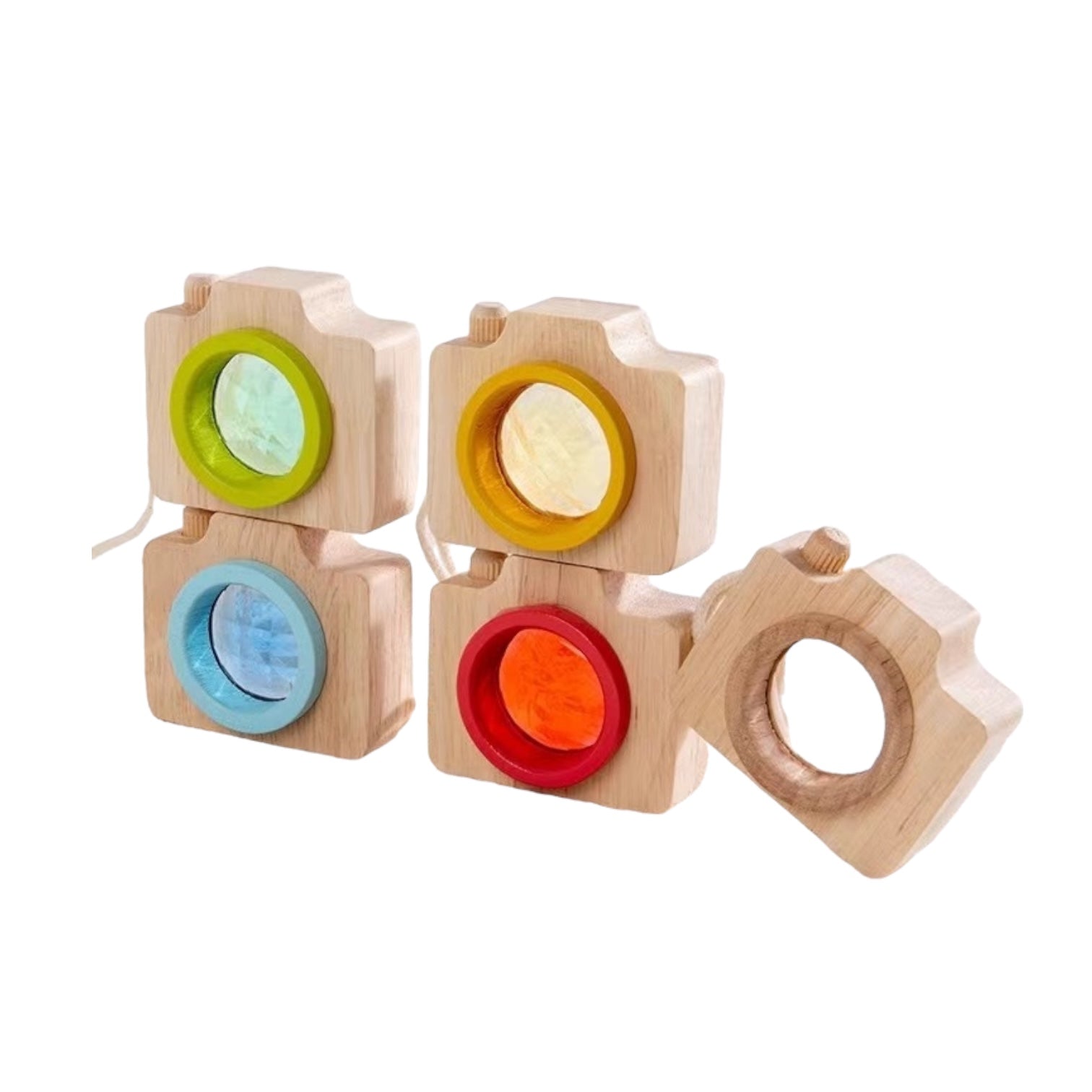 5 Pcs Mini Gemmed Wooden Camera Kaleidoscope
