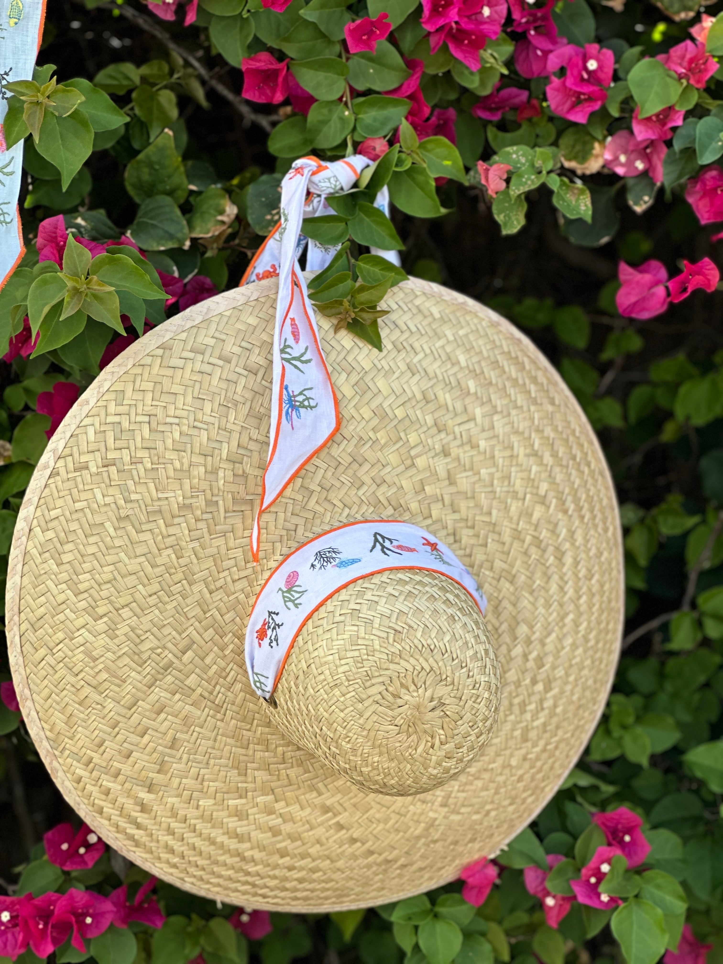 Geranium Sun Hat - Wide & Short White Grosgrain Ribbon